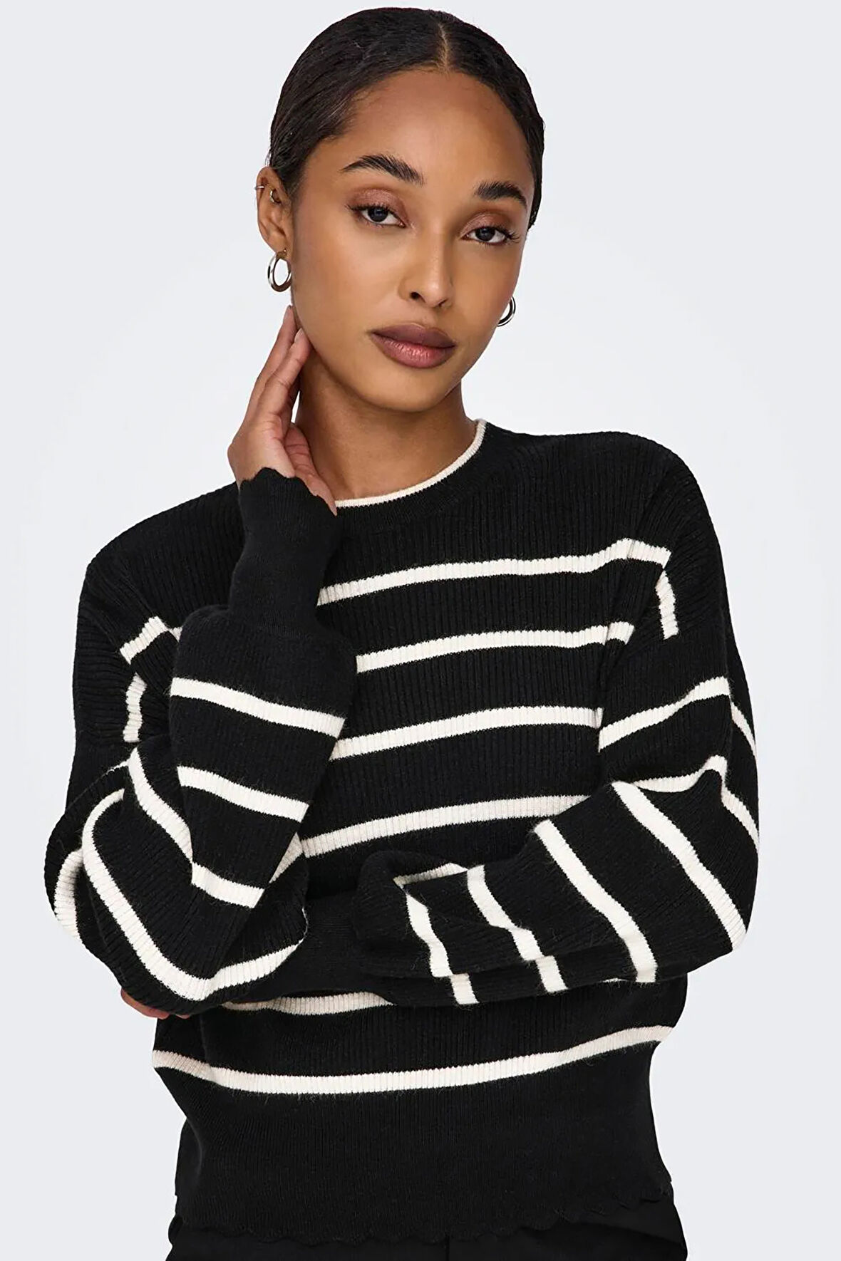 Only Kadın Onlıbı Balon Kol Bisiklet Yaka Örme Kazak 15279935 Siyah