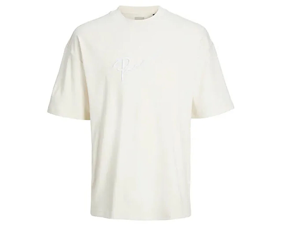 Jack Jones Jprblahugo Branding Ss Tee Crew Neck Erkek Günlük Tişört 12228279-TOFU Krem