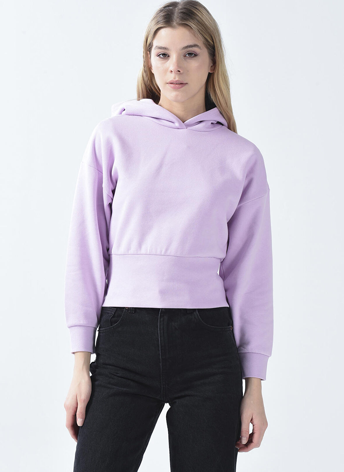 Lmtd Pembe Kız Çocuk Kapüşonlu Uzun Kollu Düz Sweatshirt NLFNOTALI SHORT BRU SWEAT W. HOOD