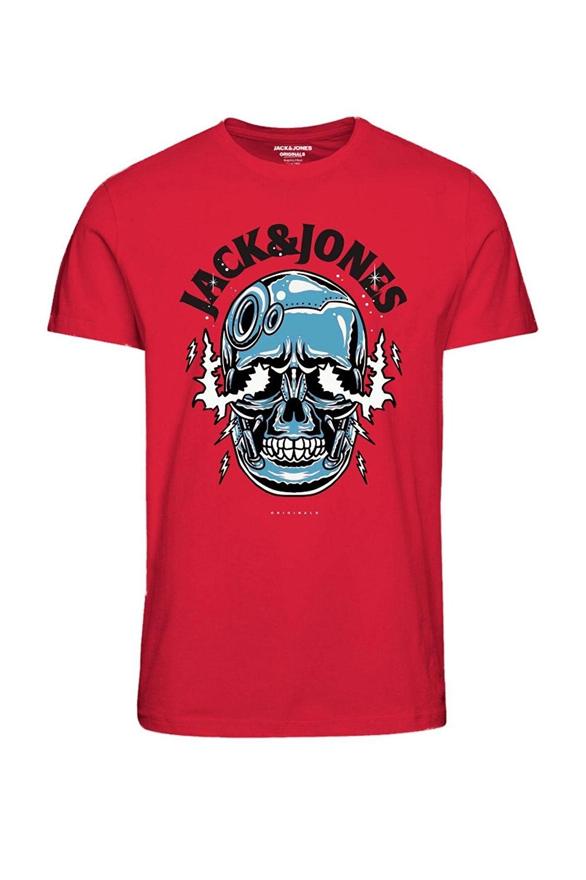 Jack & Jones Bisiklet Yaka Baskılı Kırmızı Erkek T-Shirt 12232656_JORCROWN SKULL TEE SS CREW