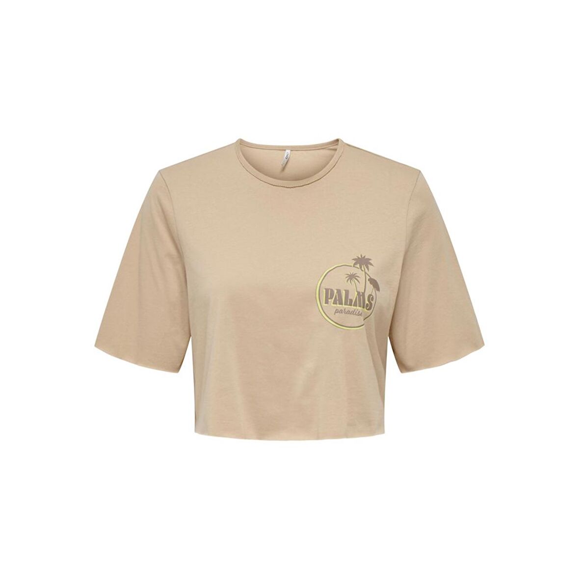 Only Sıfır Yaka Bej Kadın Crop T-shirt 15290663