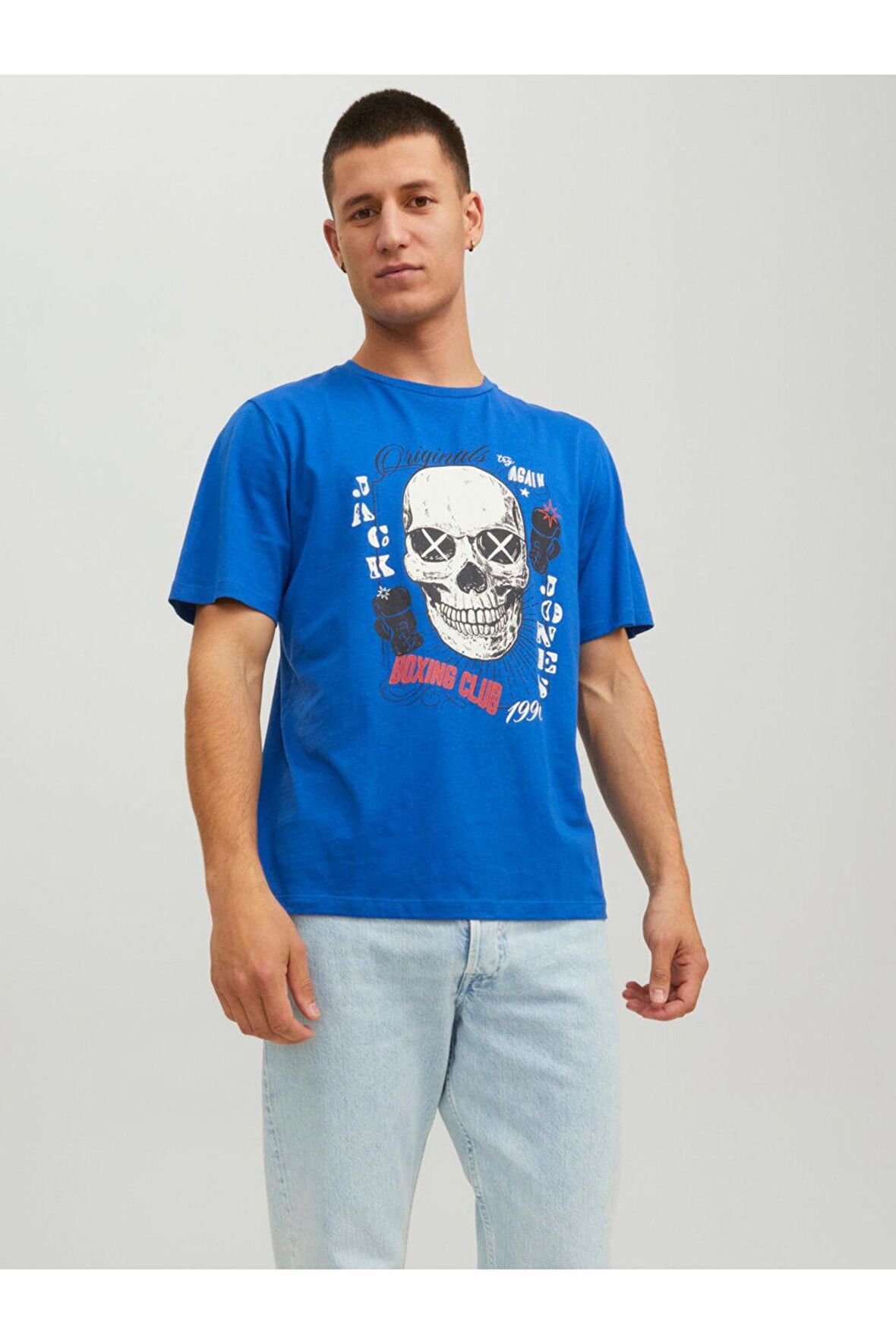 Jack & Jones Erkek Kuru Kafa Desenli Baskılı T-shirt - 12227779