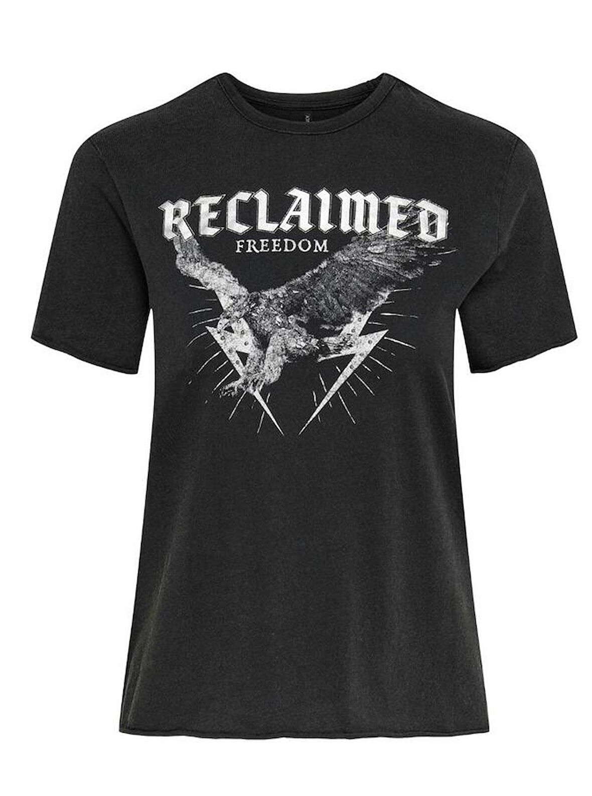 Only Bisiklet Yaka Baskılı Siyah Kadın T-Shirt 15286658