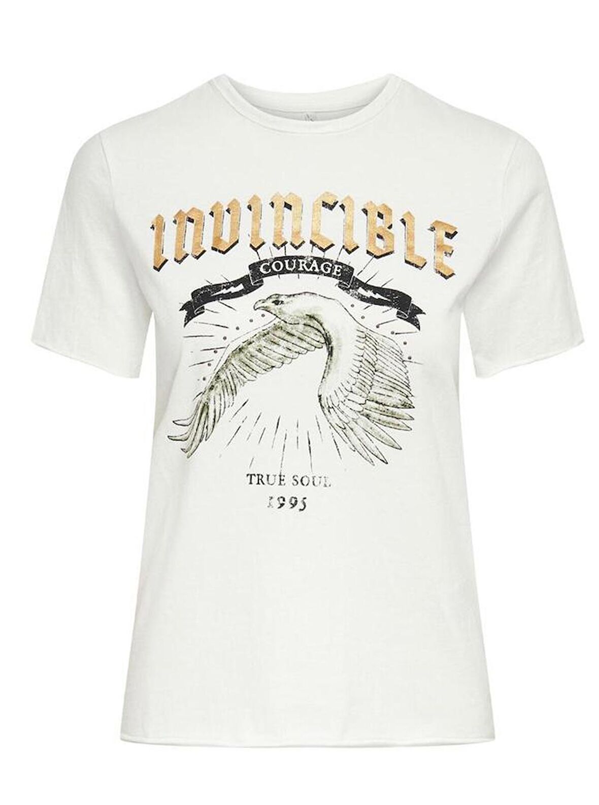 Only Bisiklet Yaka Baskılı Beyaz Kadın T-Shirt 15286658