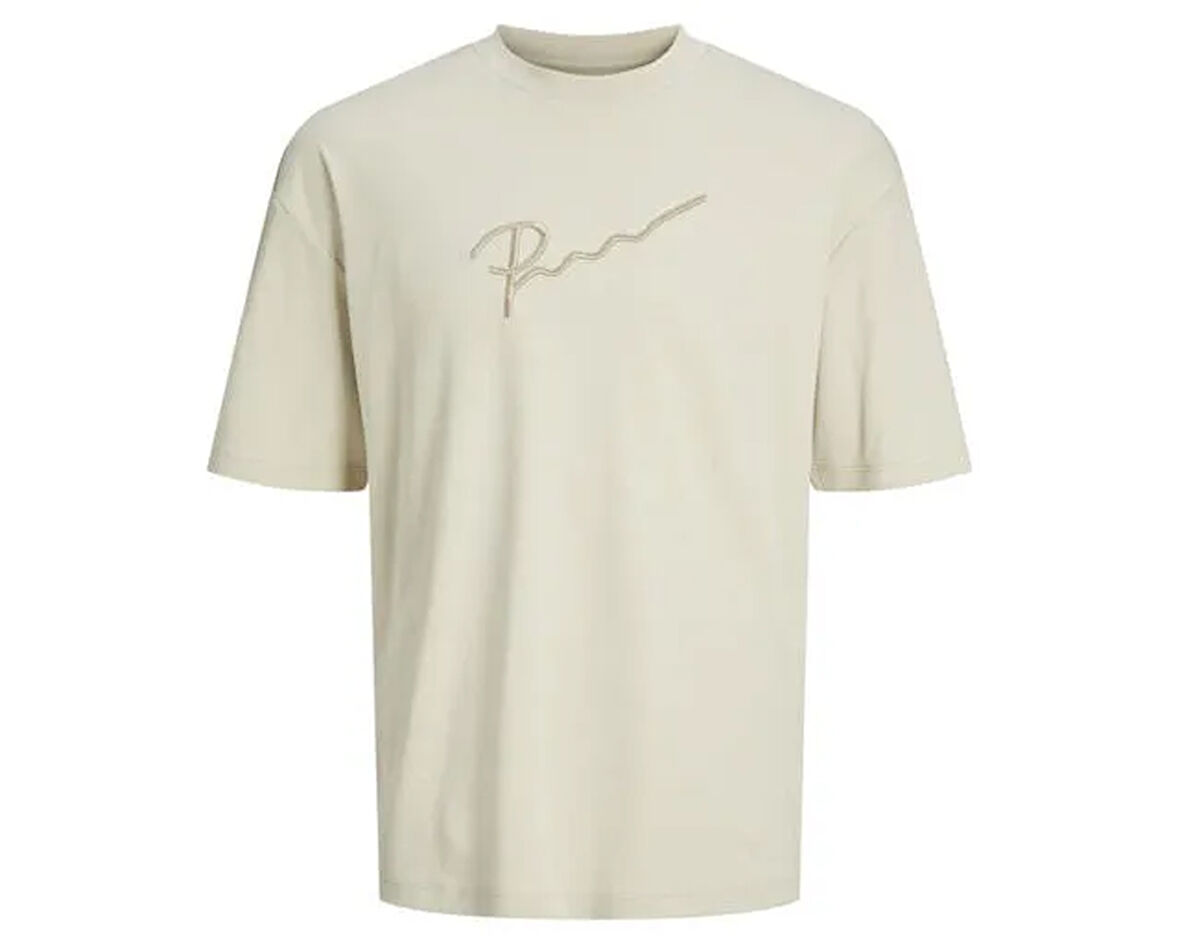 Jack Jones Jprblahugo Branding Ss Tee Crew Neck Erkek Günlük Tişört 12228279-MOONSTRUCK Krem