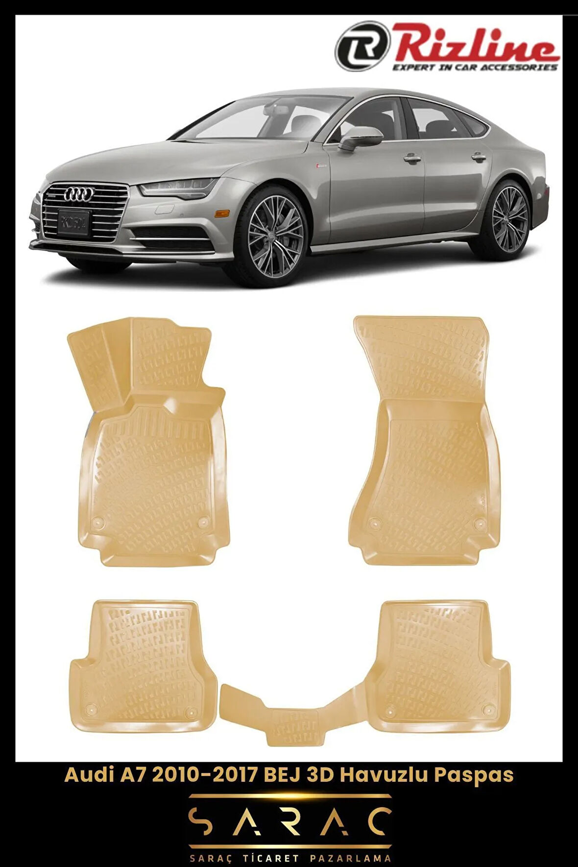 Rizline Audi A7 2011 Model BEJ 3D Havuzlu Paspas