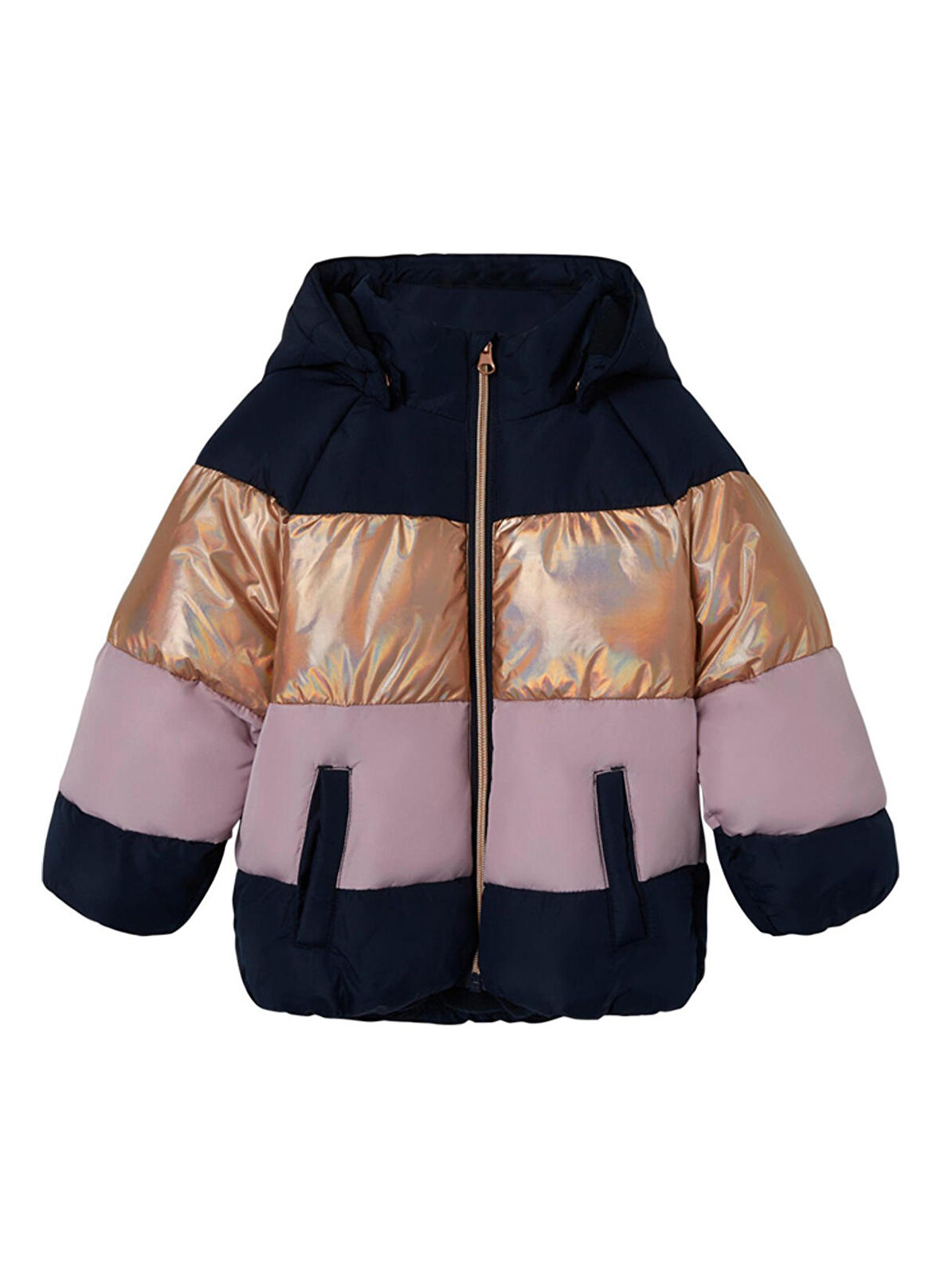 Name İt Lacivert Kadın Mont NMFMILLE PUFFER JACKET BLOCK FOIL