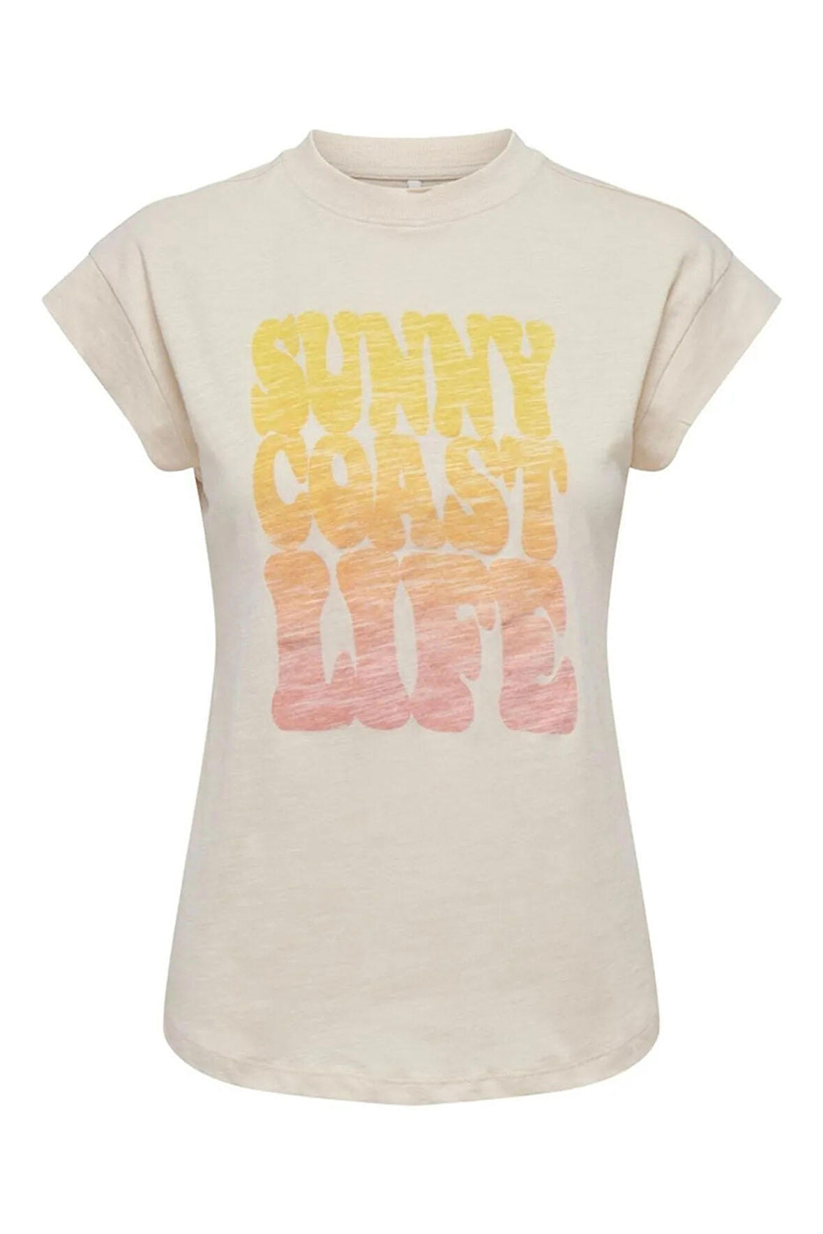 Only Kadın Onlzoe Bisiklet Yaka %100 Pamuk T-Shirt 15295386 Bej