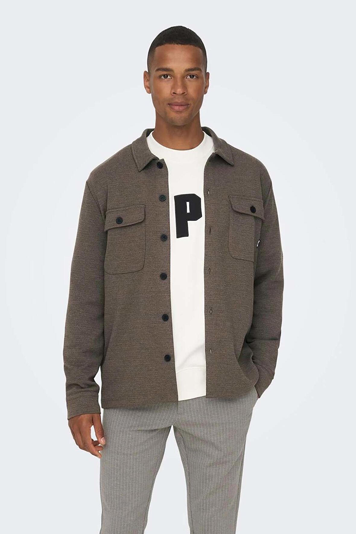 Only & Sons Erkek Onsnewkodyl Çift Cep Detaylı Uzun Kol Gömlek 22021279 Kahverengi