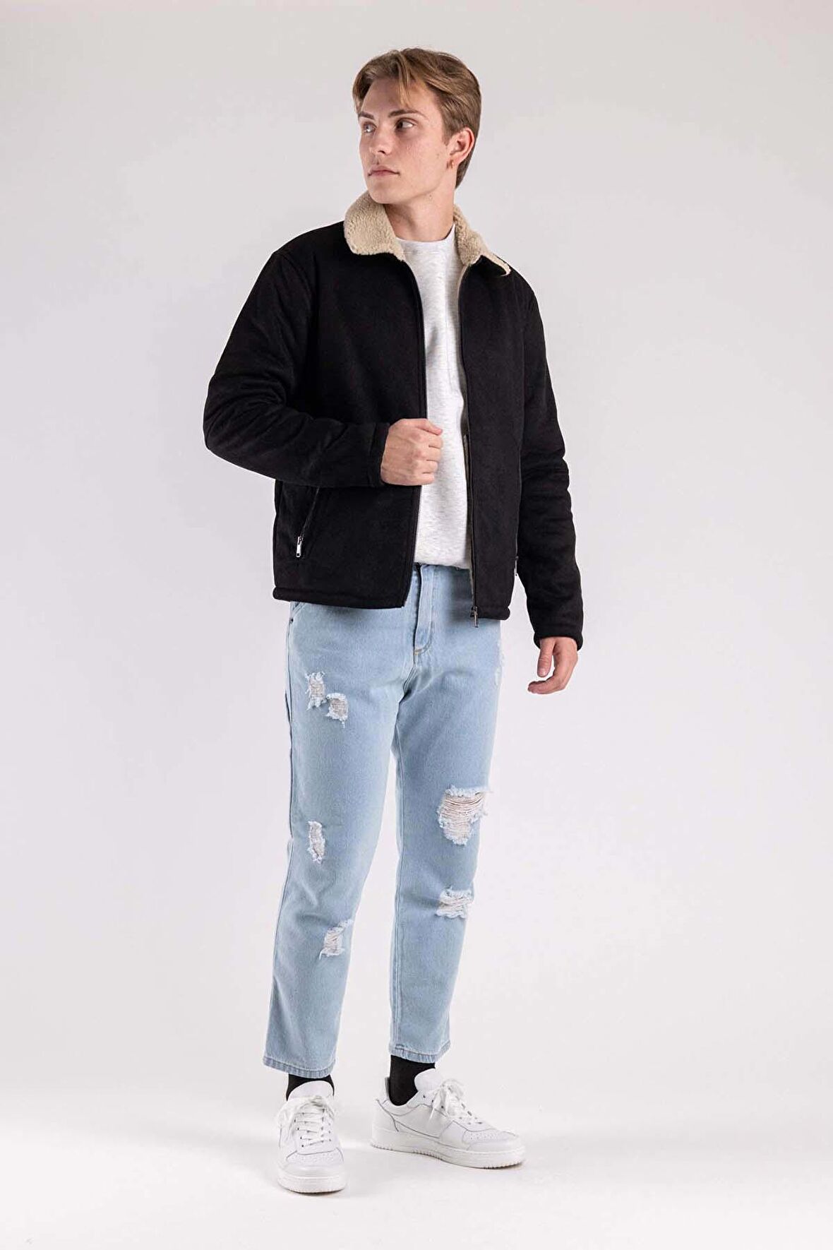 Only & Sons Erkek Onsroyce Suni Deri Süet Ceket 22026162 Siyah