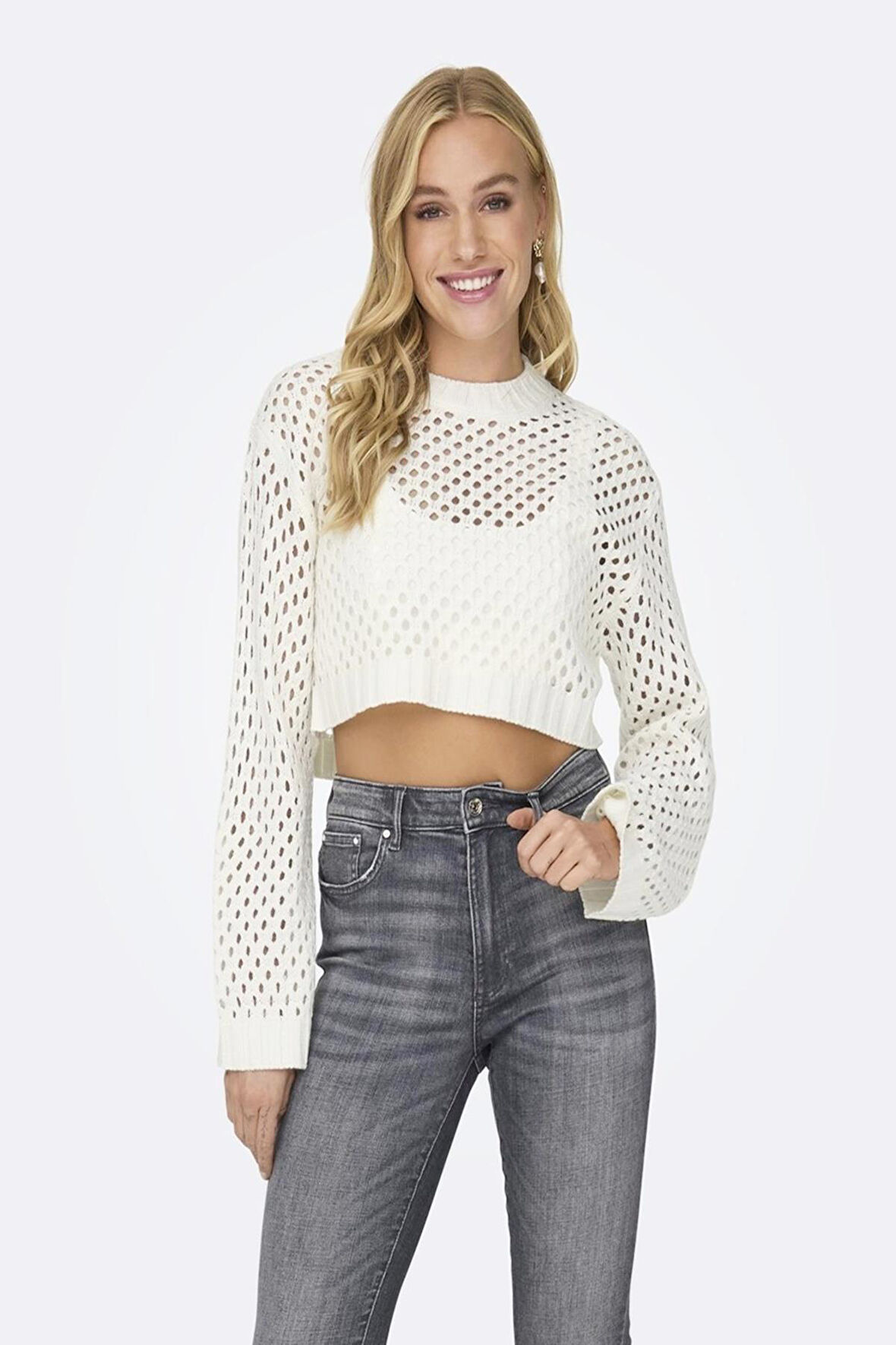 ONLSMILLA SHORT PULLOVER L/S KNT NOOS BEJ