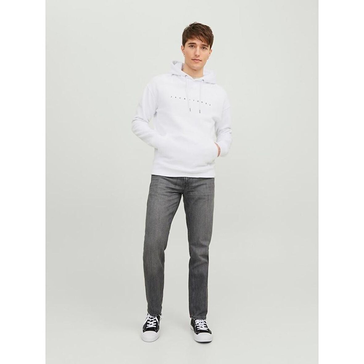 JACK&JONES JJESTAR JJ SWEAT HOOD NOOS BEYAZ