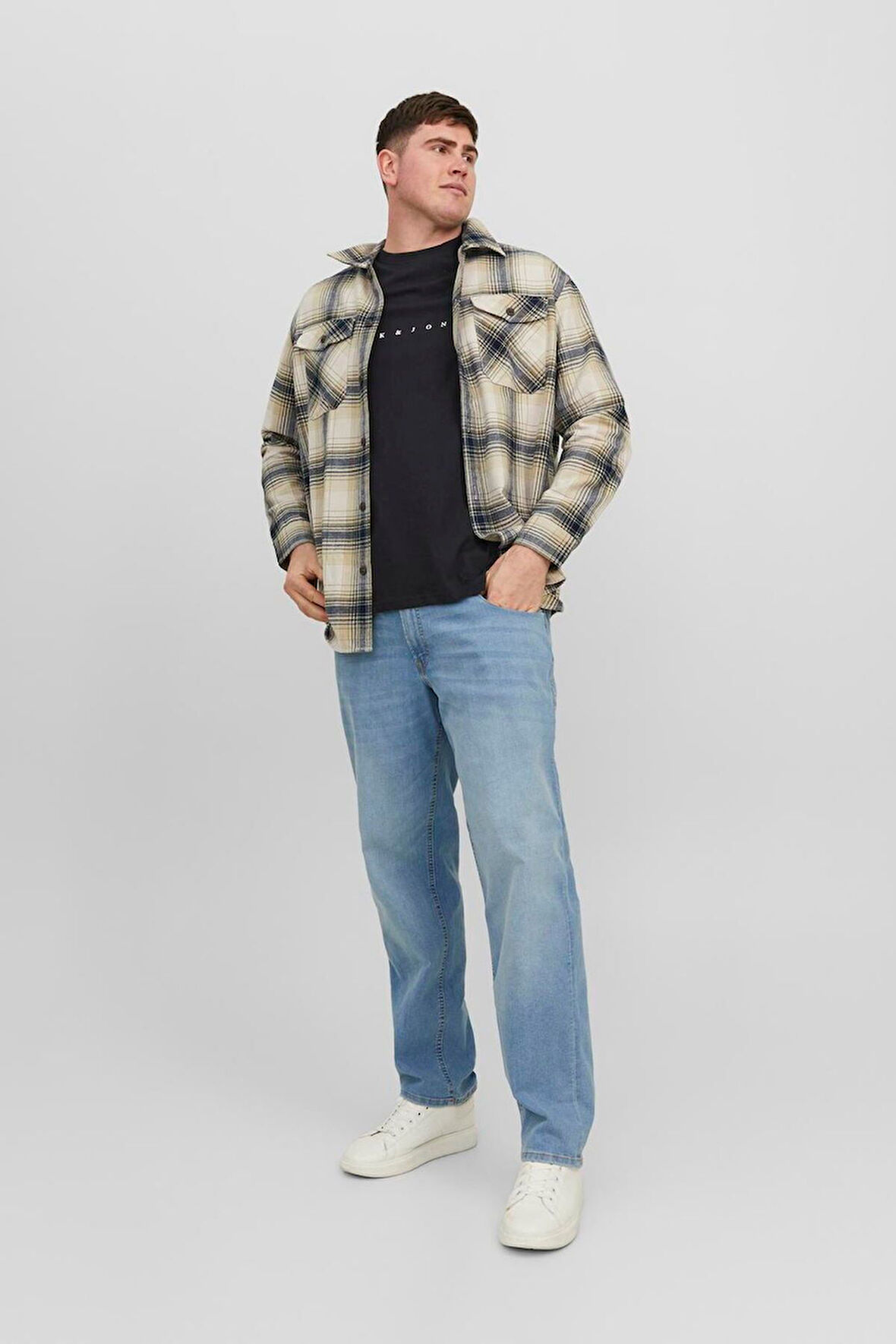 JACK JONES Erkek Siyah Pamuklu Tişört 12243625