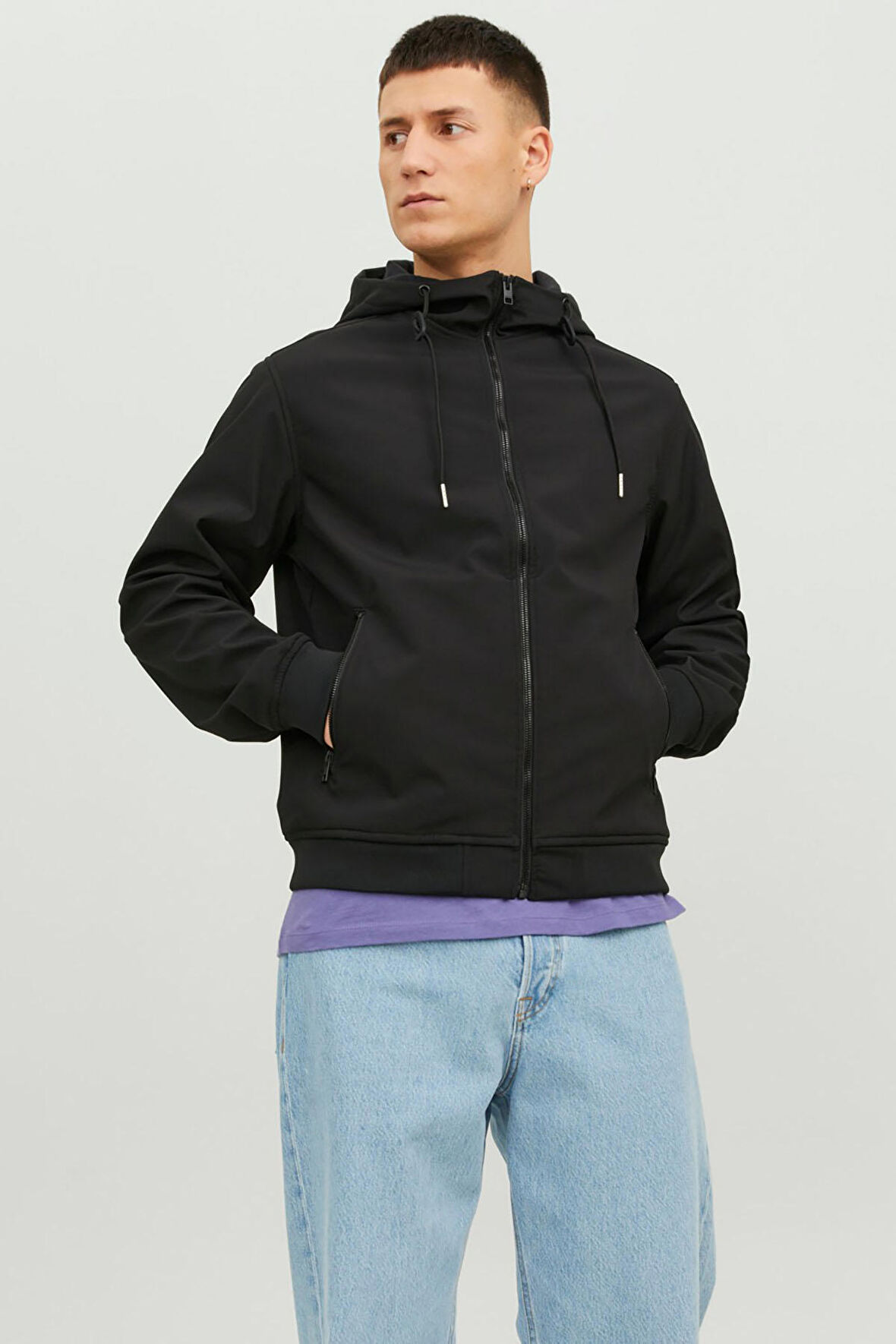 Jack & Jones Standart Siyah Erkek Ceket 12236300_JJEBASIC SOFTSHELL HOOD NO