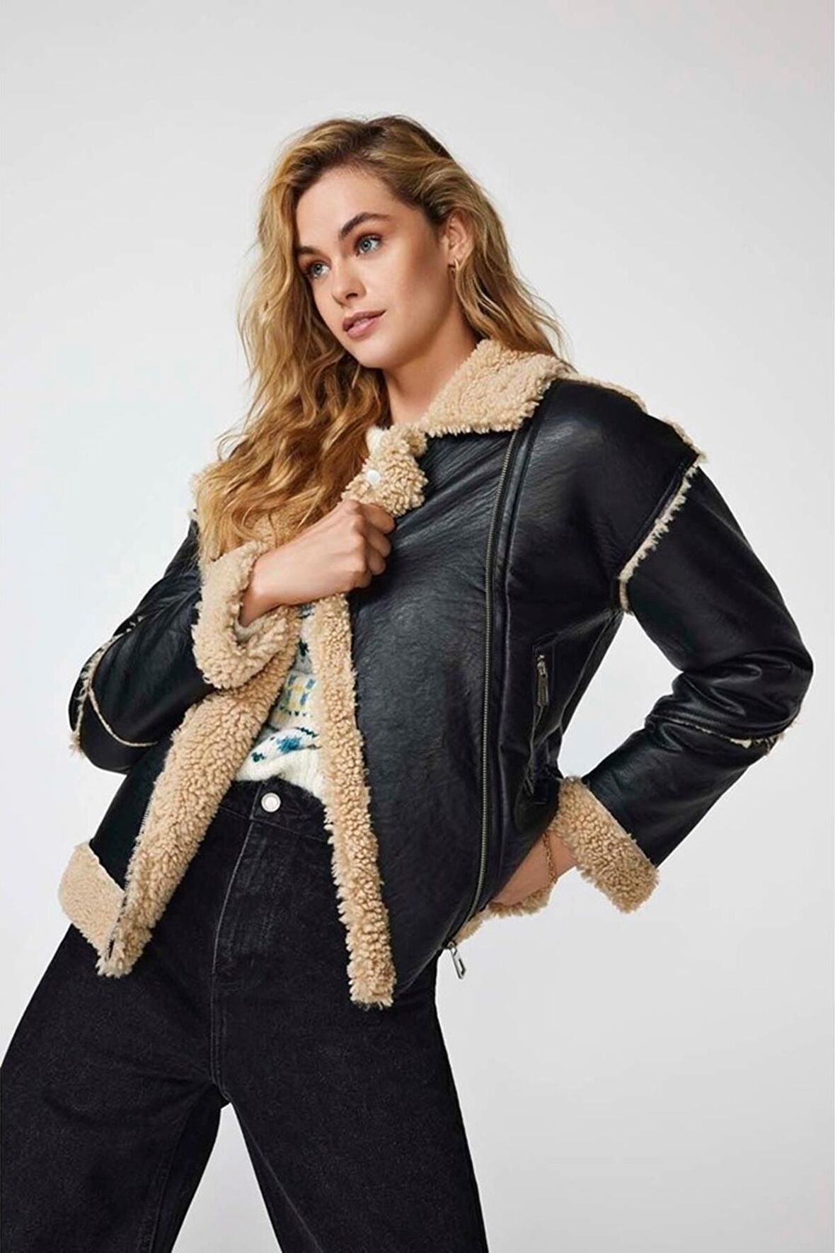 ONLY ONLWILMA FAUX LEATH SHERPA JACKET CC OTW SİYAH