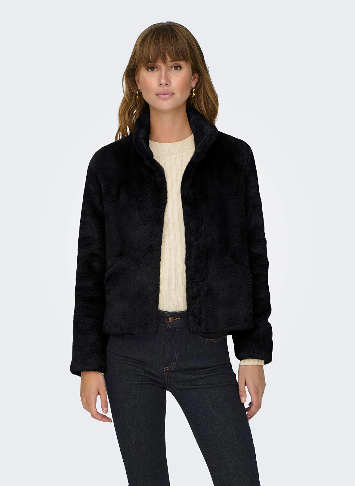 Only Siyah Kadın Mont ONLNEWVIDA FAUX FUR JACKET CC OTW