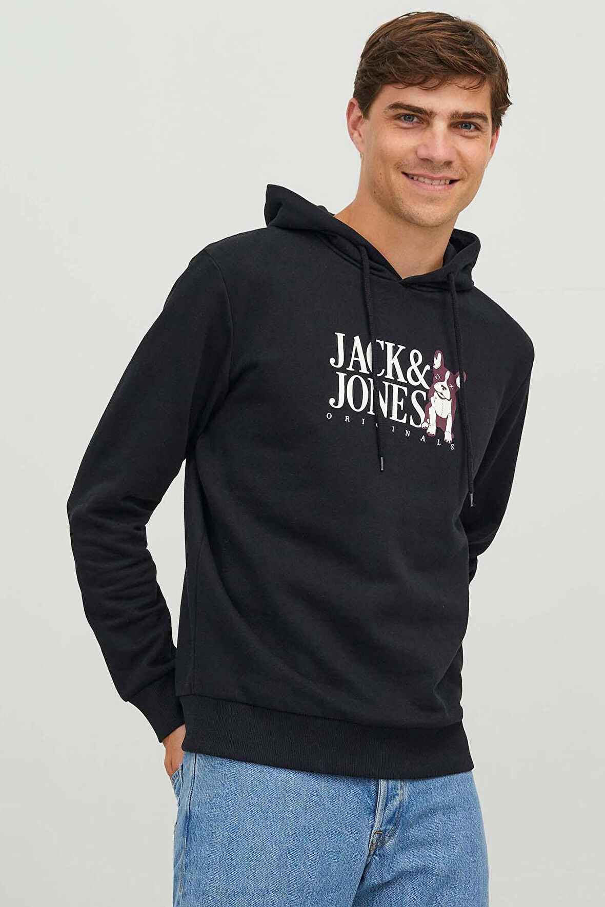 Jack & Jones Erkek Beware Baskılı Kapüşonlu Sweatshirt 12244219 Siyah