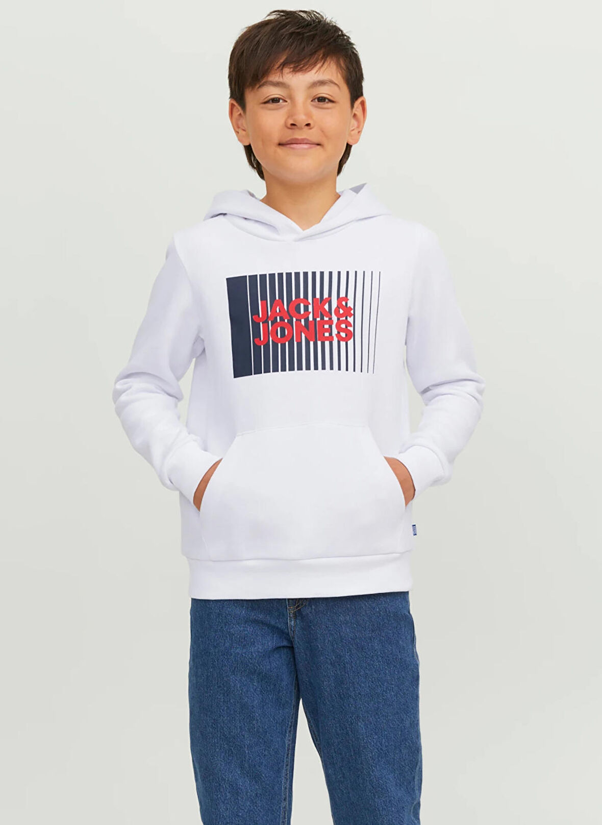 Jack & Jones Baskılı Erkek Çocuk Beyaz Sweatshırt JJECORP LOGO SWEAT HOOD PLAY NOOS J