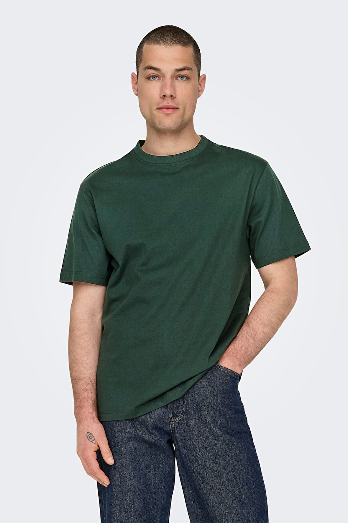 Only & Sons Erkek Onsfred Bisiklet Yaka Kısa Kollu %100 Pamuk T-Shirt 22022532 Koyu Yeşil