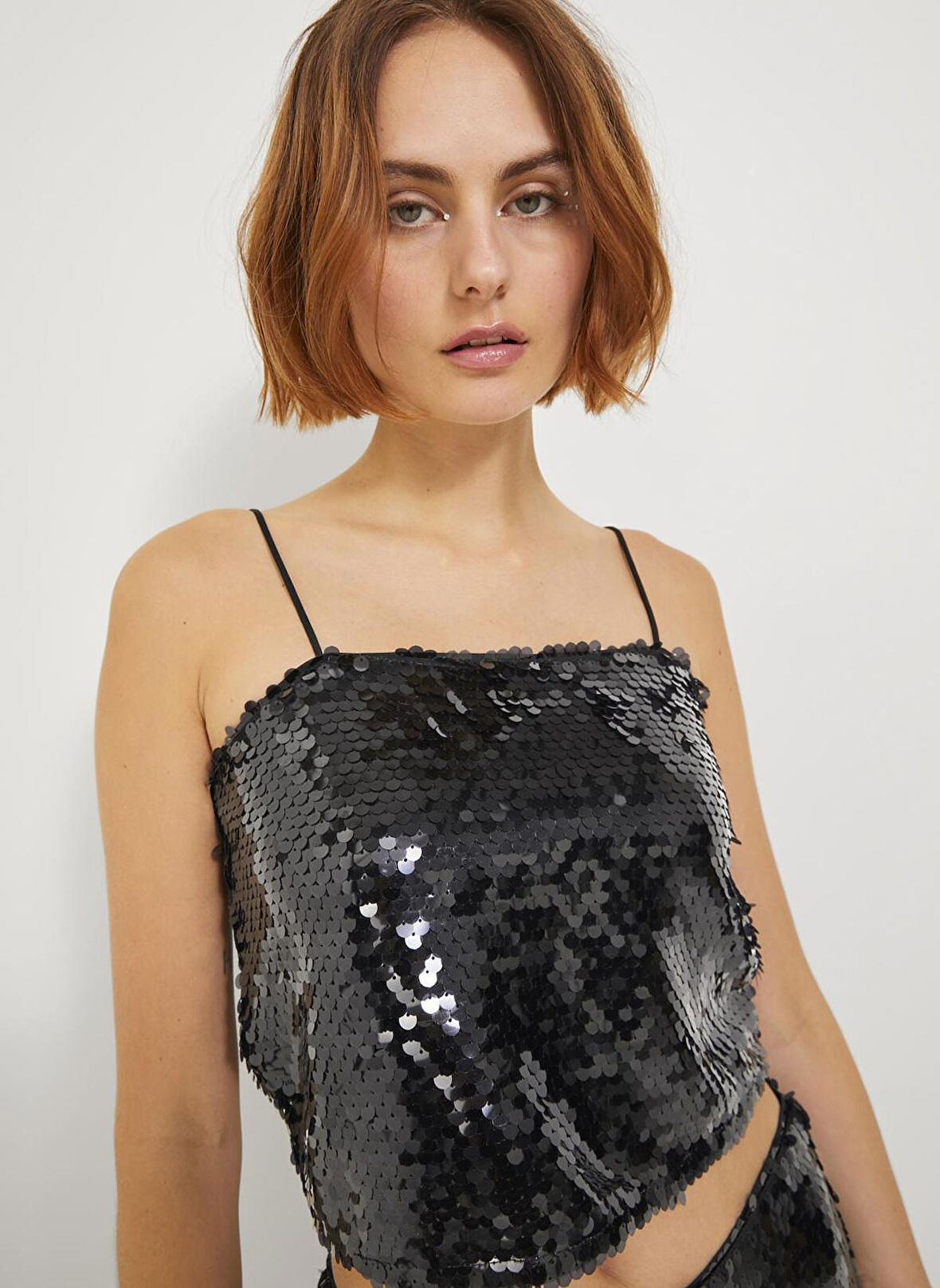 JJXX Payetli Siyah Kadın Büstiyer JXAVA SEQUIN STRAP CROP TOP WVN