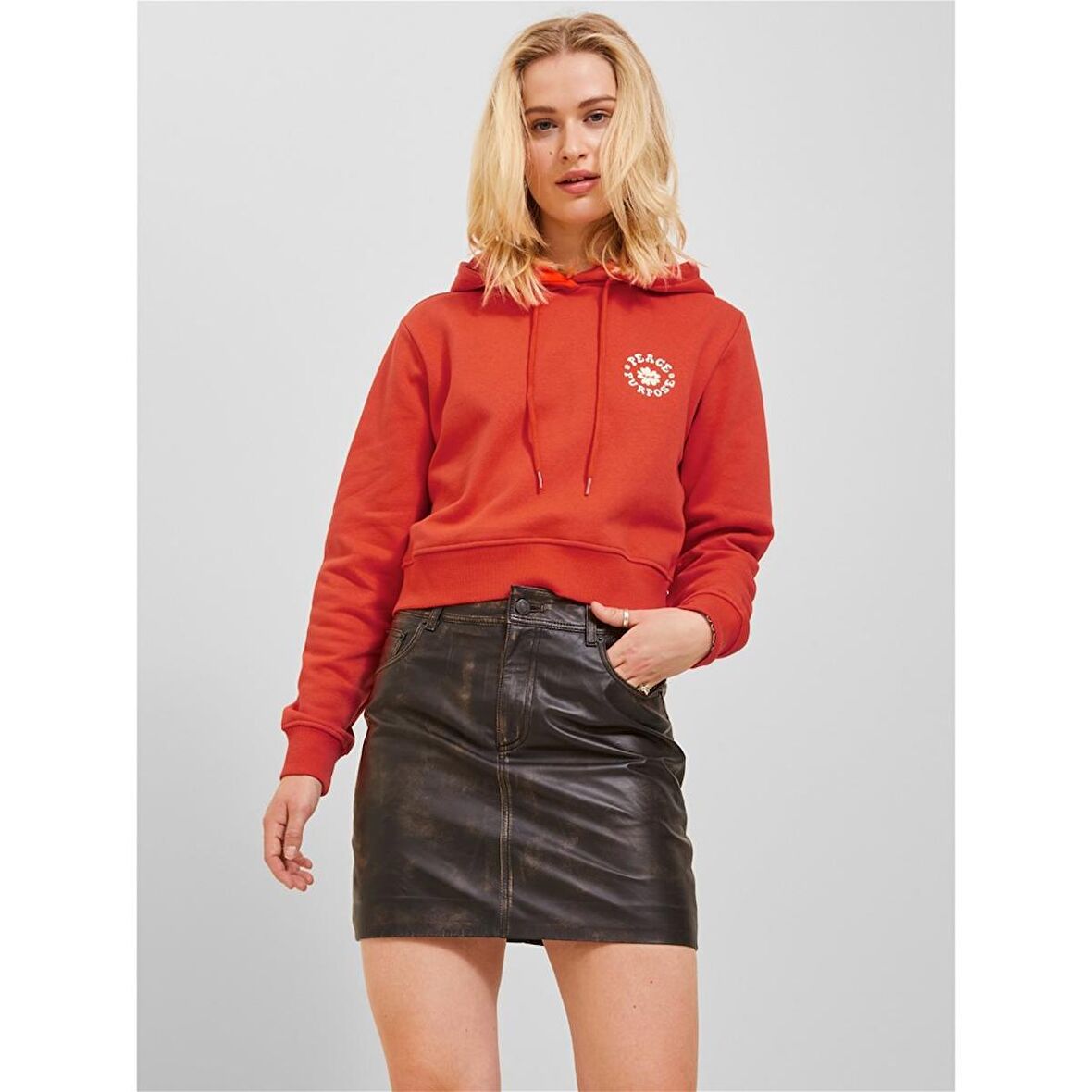 JJXX Kapüşonlu Rahat Kesim Turuncu Kadın Sweatshirt 12241834