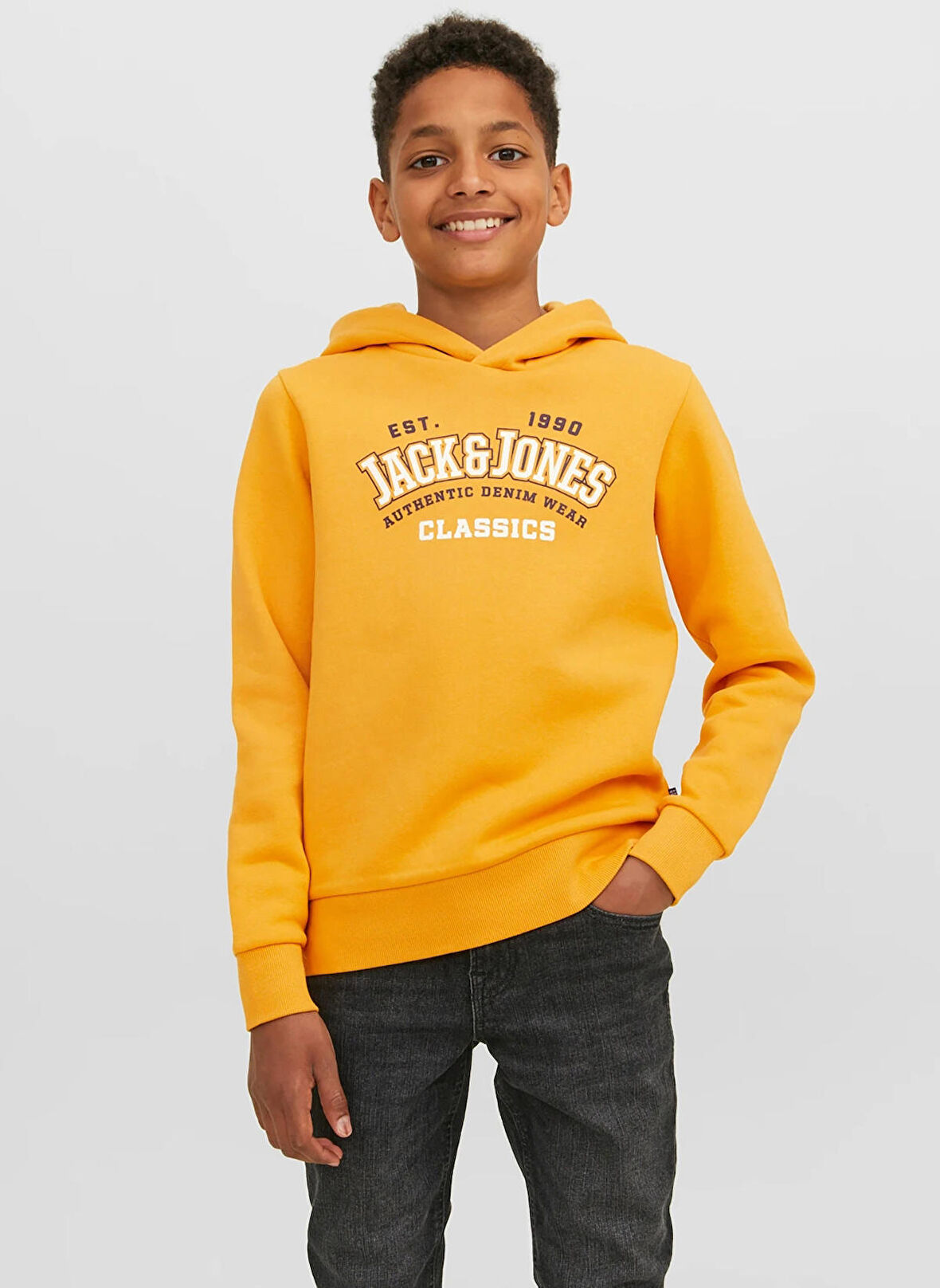 Jack & Jones Baskılı Erkek Çocuk Sarı Sweatshırt JJELOGO SWEAT HOOD 2 COL 22/23 NOOS