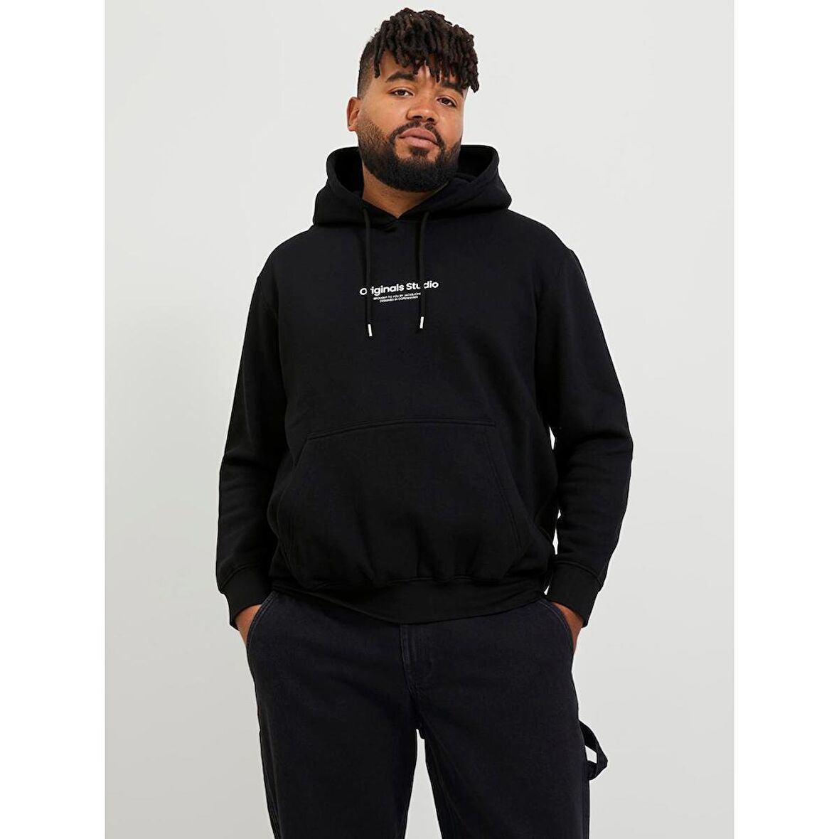 Jack&Jones Kapüşonlu Büyük Beden Siyah Erkek Sweatshirt 12244912