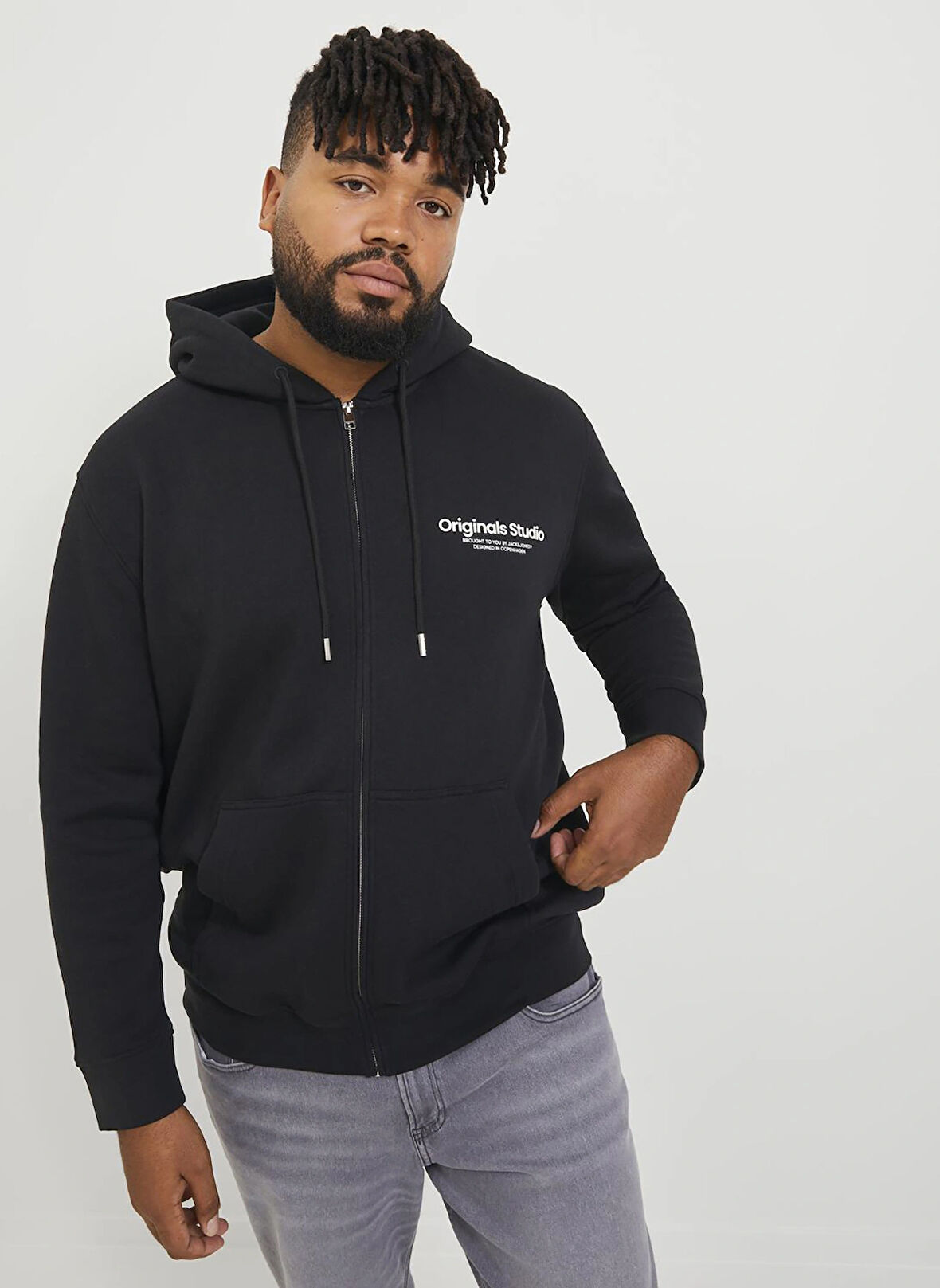 Jack & Jones Kapüşon Yaka Siyah Erkek Sweatshırt 12248197_JORVESTERBRO SWEAT ZIP HOO