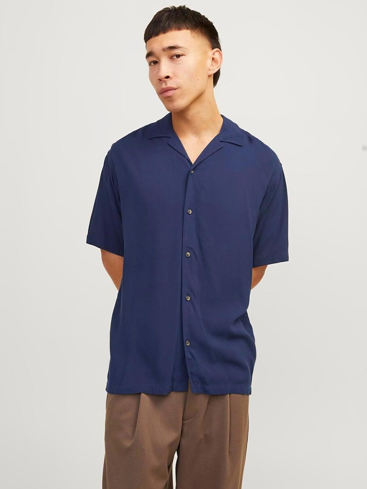 JJEJEFF SOLID RESORT SHIRT SS SN Navy