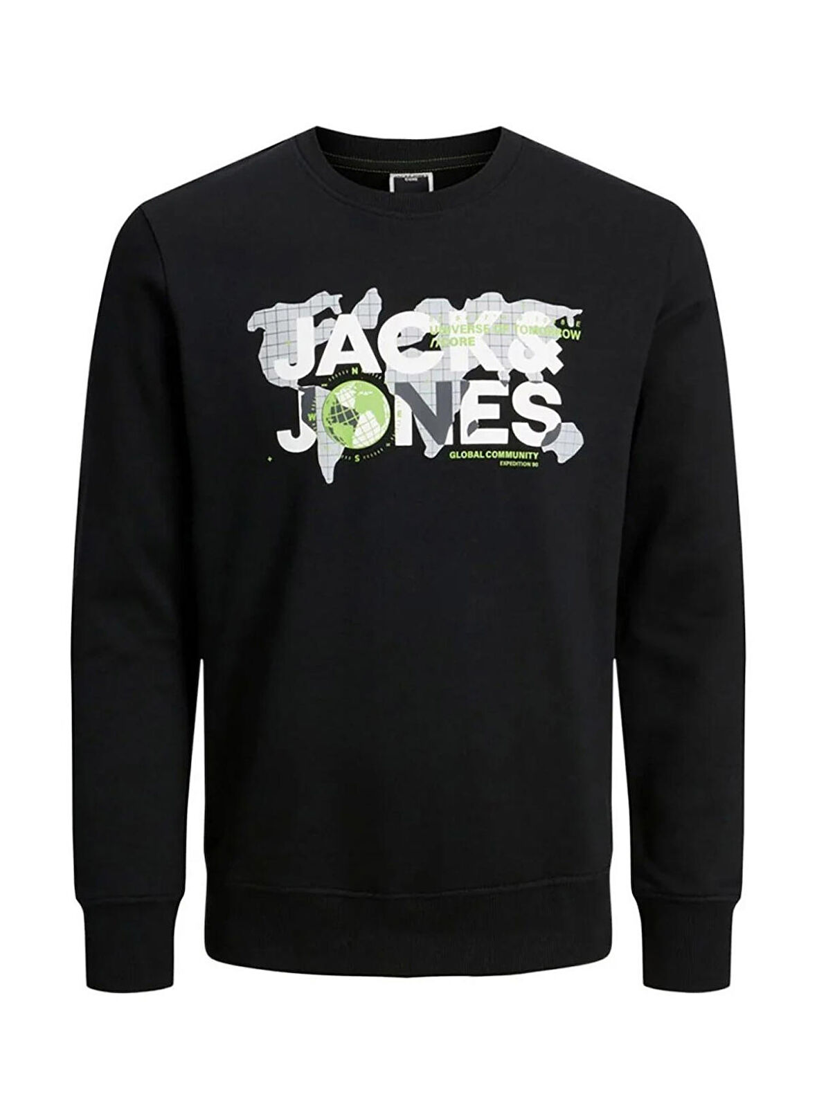 Jack & Jones Baskılı Erkek Siyah Sweatshırt JCODUST SWEAT HOOD SN JNR