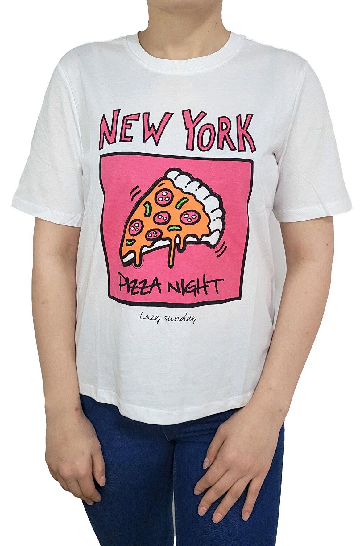 Only Baskılı Beyaz Kadın T-Shirt 15311295