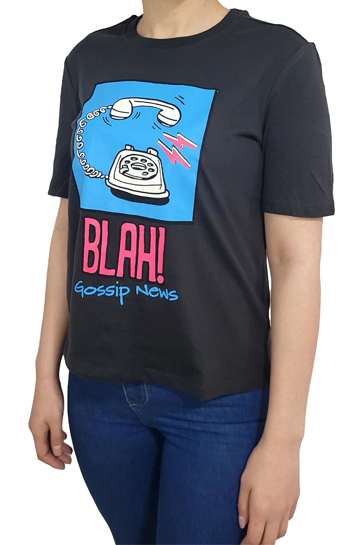 Only Baskılı Siyah Kadın T-Shirt 15311295