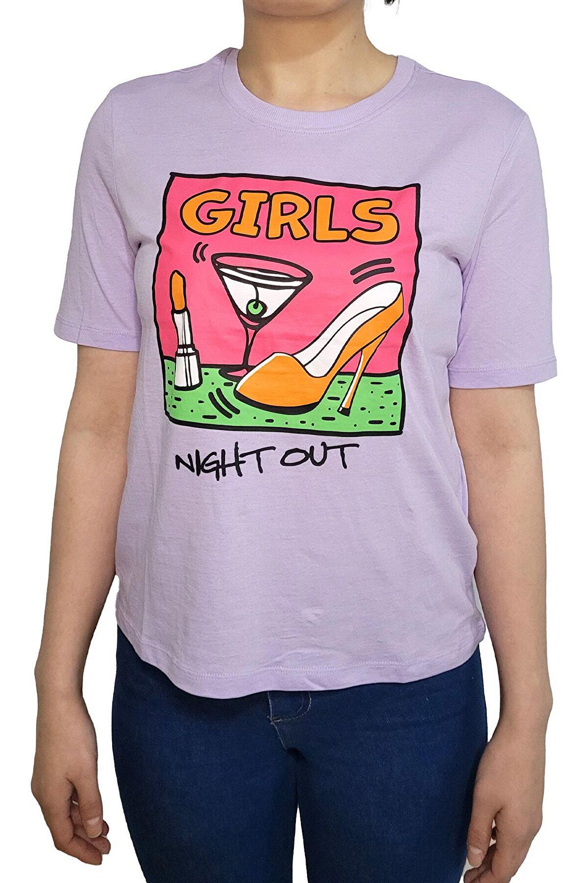 Only Baskılı Lila Kadın T-Shirt 15311295