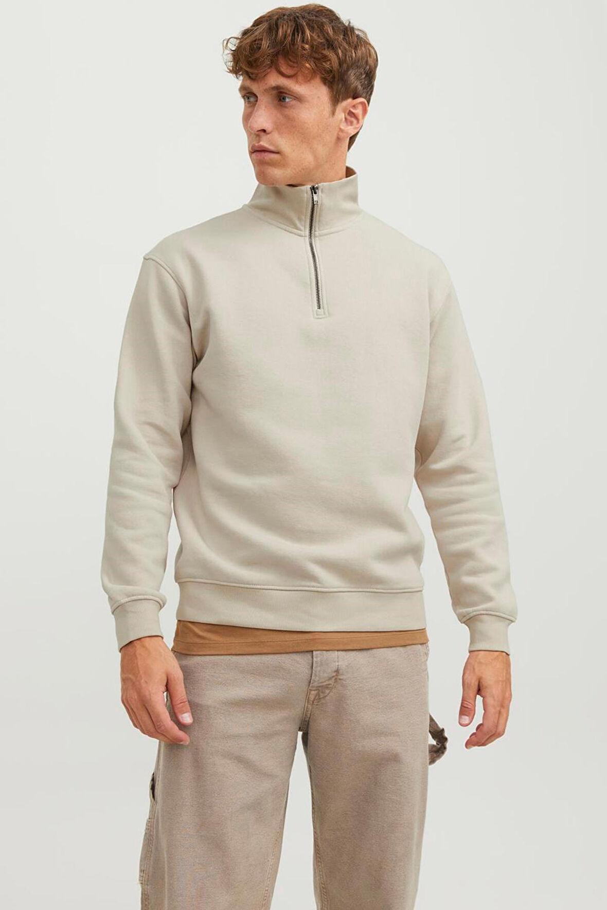 Gri Jack & Jones Jjebradley Half Zip Erkek Sweatshirt 12250747 77724K12250747.06