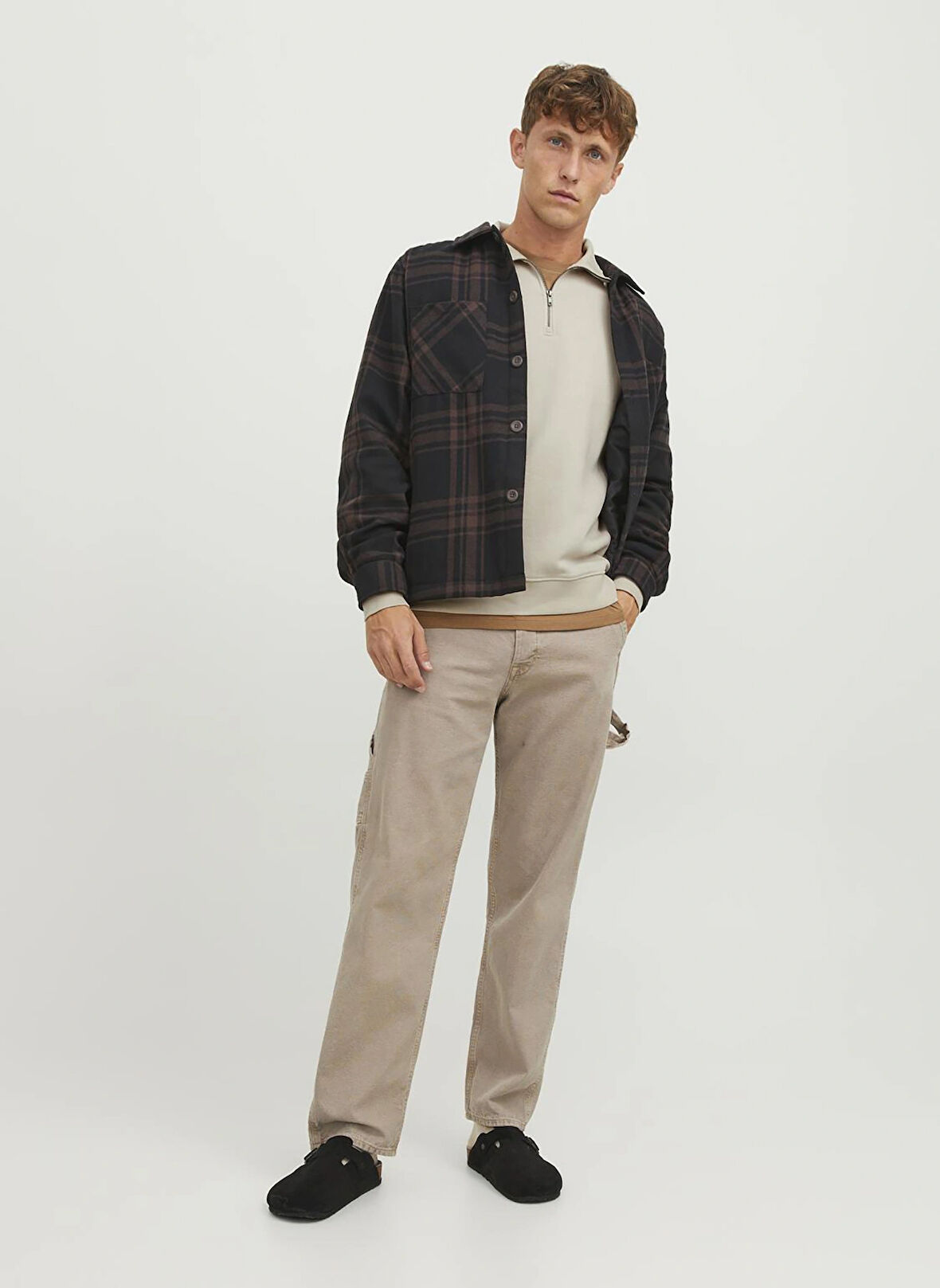 Jack & Jones Dik Yaka Ekru Erkek Sweatshırt 12250747_JJEBRADLEY SWEAT HALF ZIP