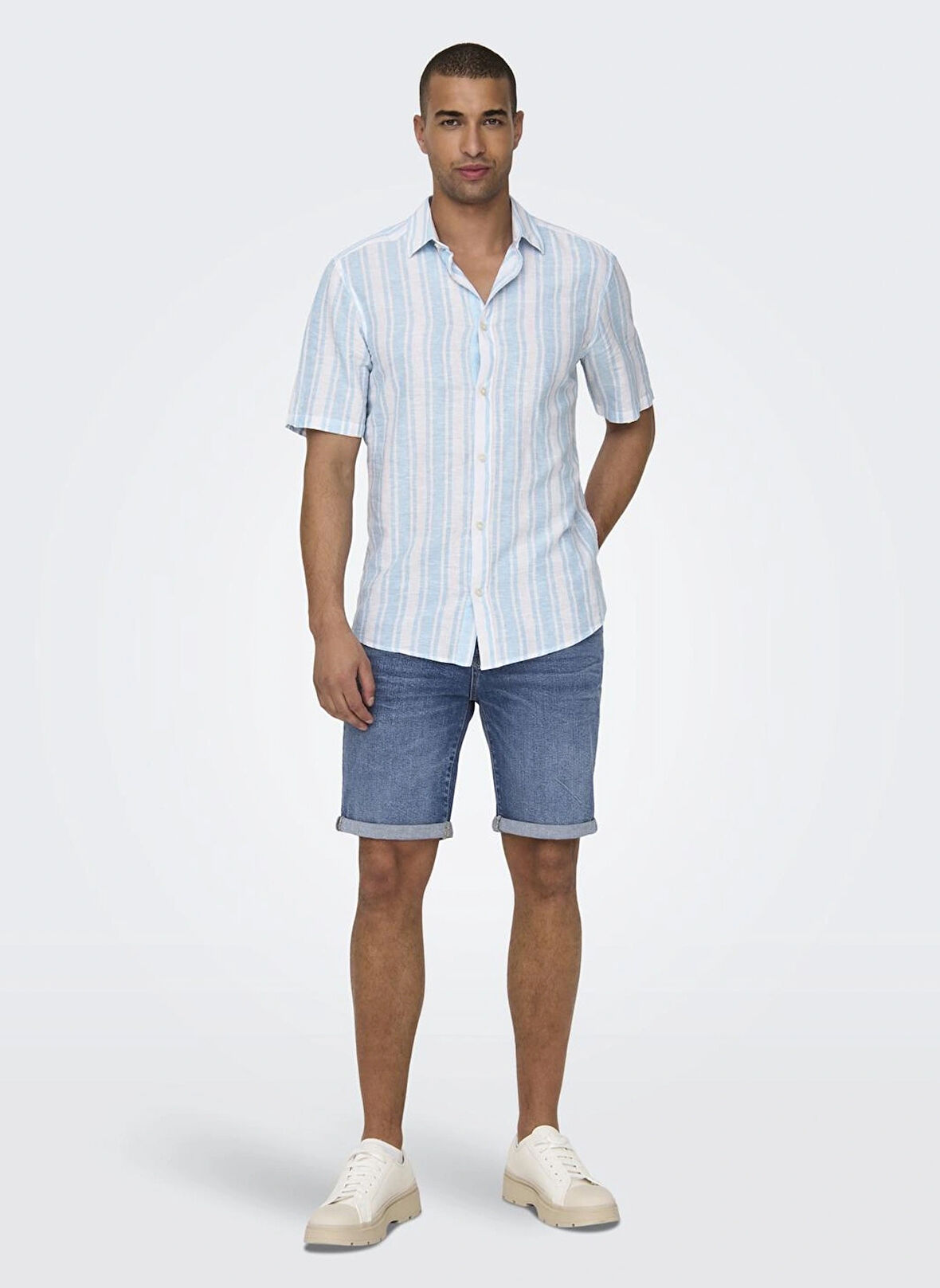 Only & Sons Dar Mavi - Buz Erkek Denim Şort ONSPLY LBD 7644 PIM DNM SHORTS VD