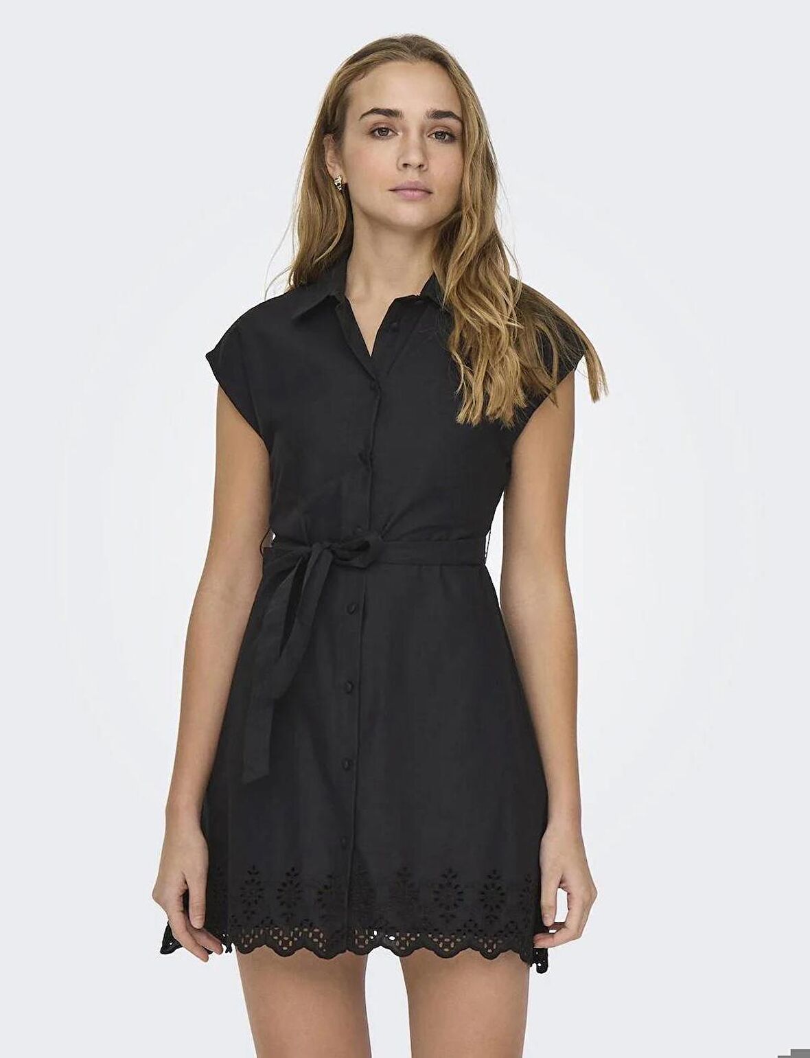 15314411 Only Onllou Lıfe Emb S/S Shırt Dress Ptm Kadın Elbise Black