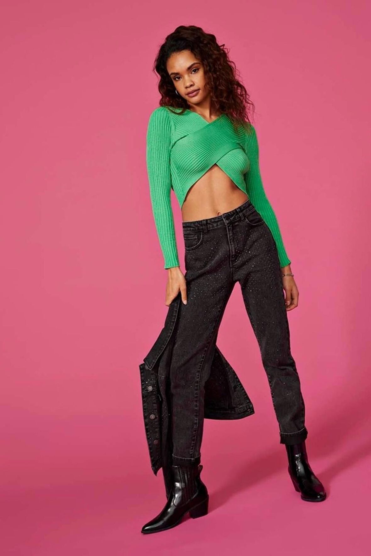 ONLY ONLMELINA LS WRAP V-NECK REVERSE KNT 15309066 AÇIK YEŞİL