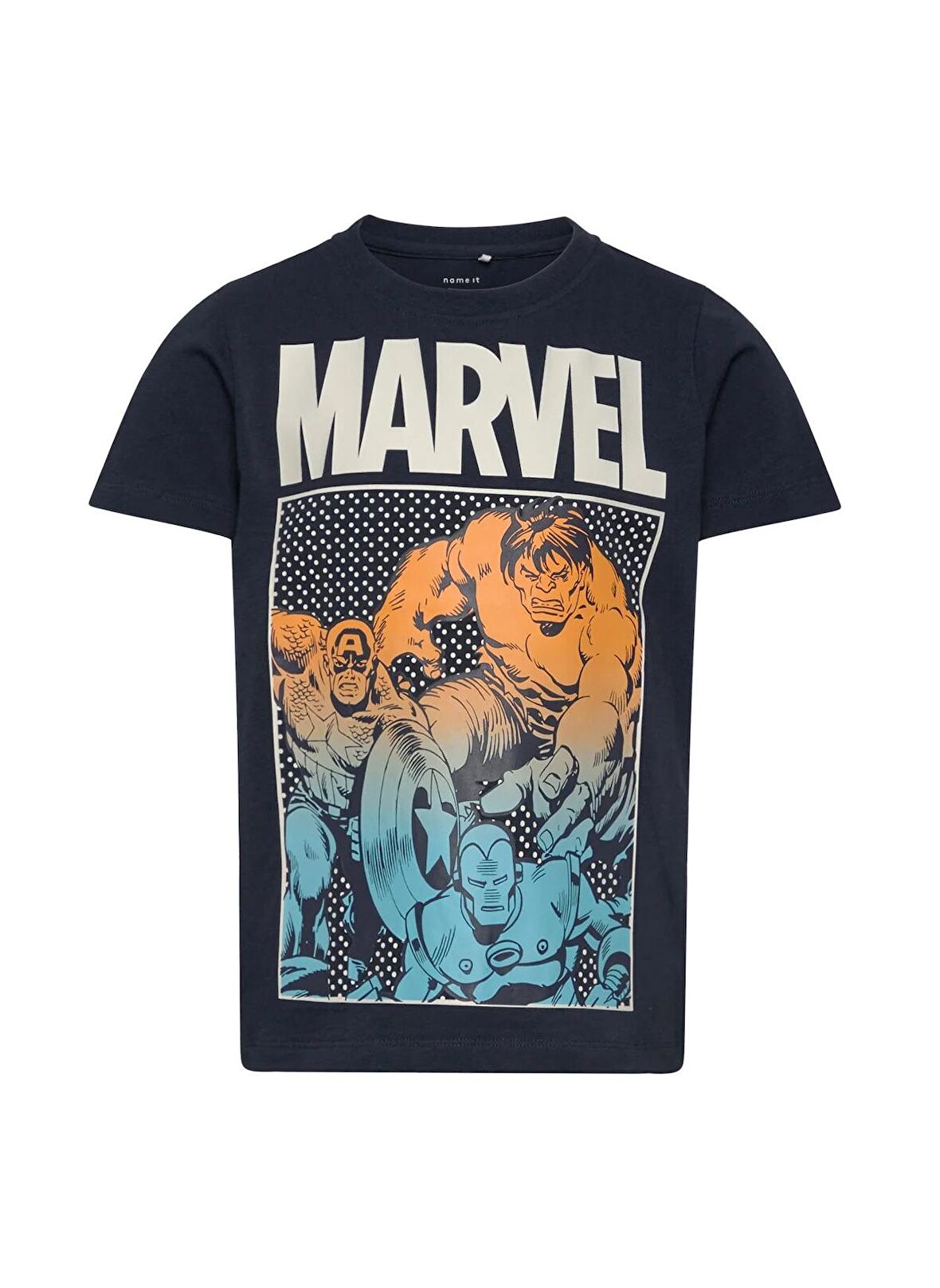 Name İt Desenli Lacivert Erkek Çocuk  T-Shirt NKMFRANCE MARVEL SS TOP MAR