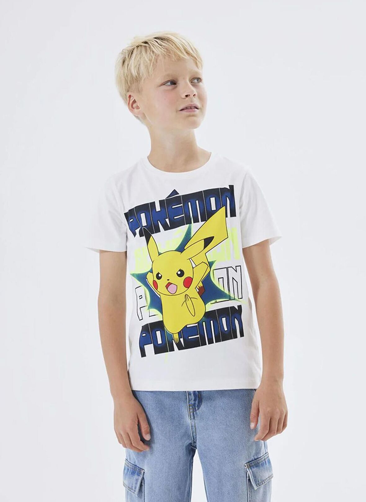 Name İt Desenli Krem Erkek Çocuk T-Shirt NKMMACI POKEMON SS TOP NOOS BFU