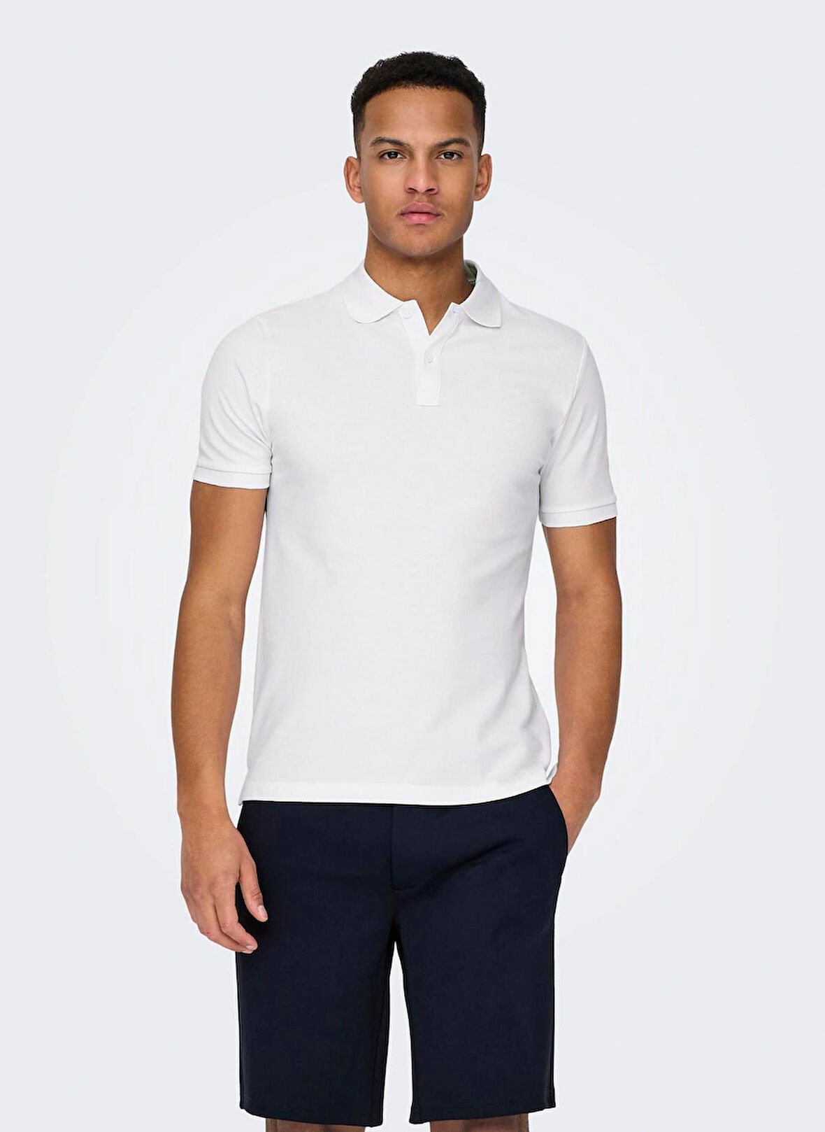 Only & Sons Düz Beyaz Erkek Polo T-Shirt ONSTRAY SLIM SS POLO