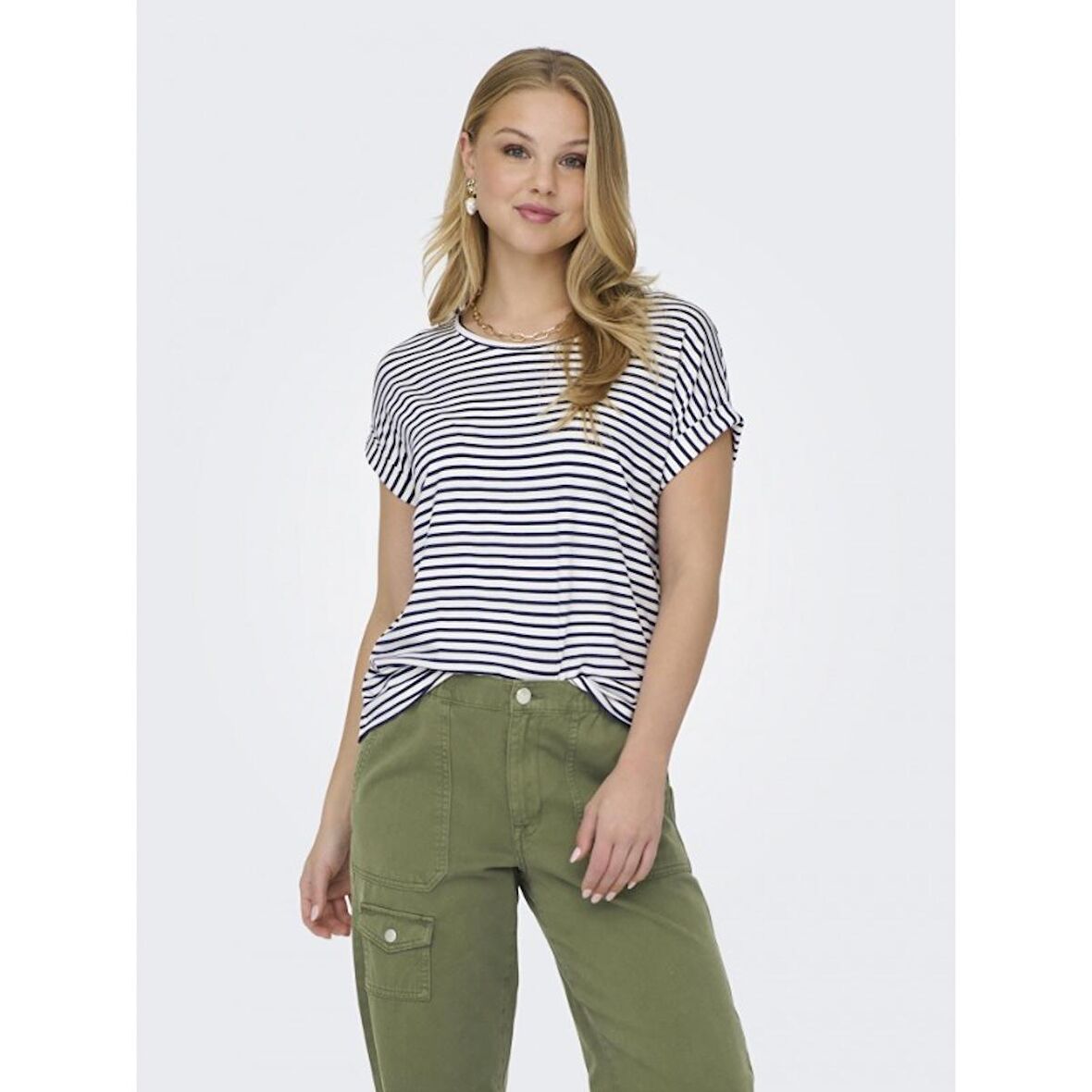 Only Onlmoster Stripe S/S O-Neck Top Jrs Noos Kadın T-shirt