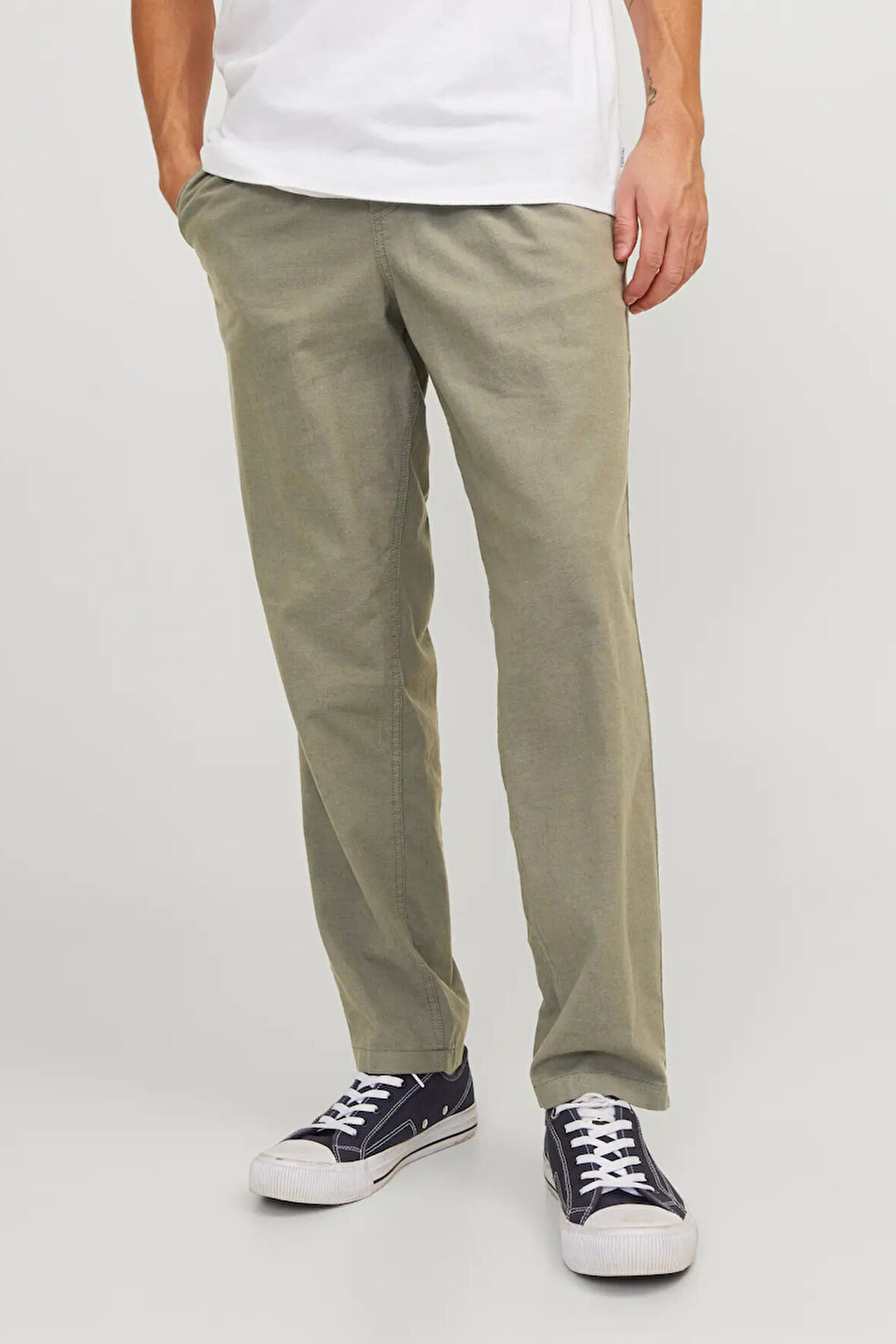 Jack & Jones Erkek Jpstace Beli Lastikli ve İp Bağlamalı Keten Pantolon 12229699 Haki