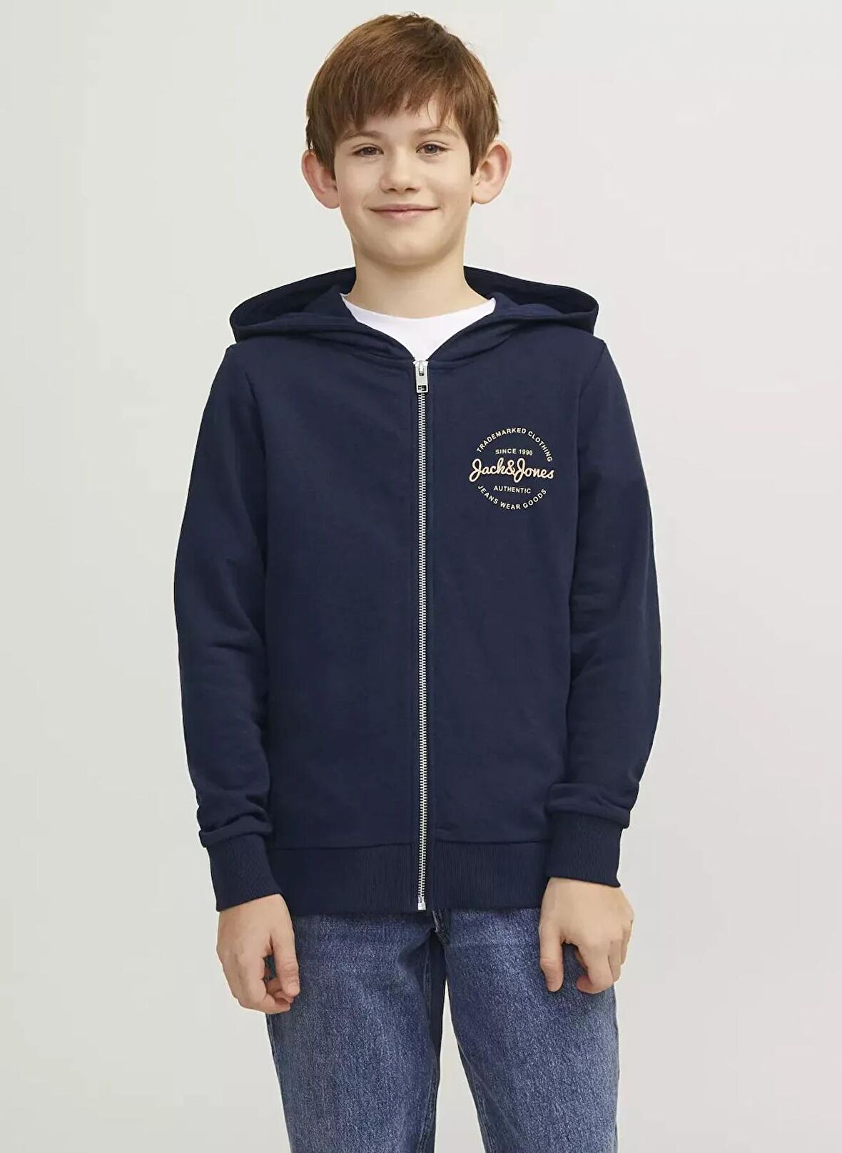 Jack & Jones Baskılı Erkek Çocuk Lacivert Sweatshırt JJFOREST SWEAT ZIP HOOD JNR