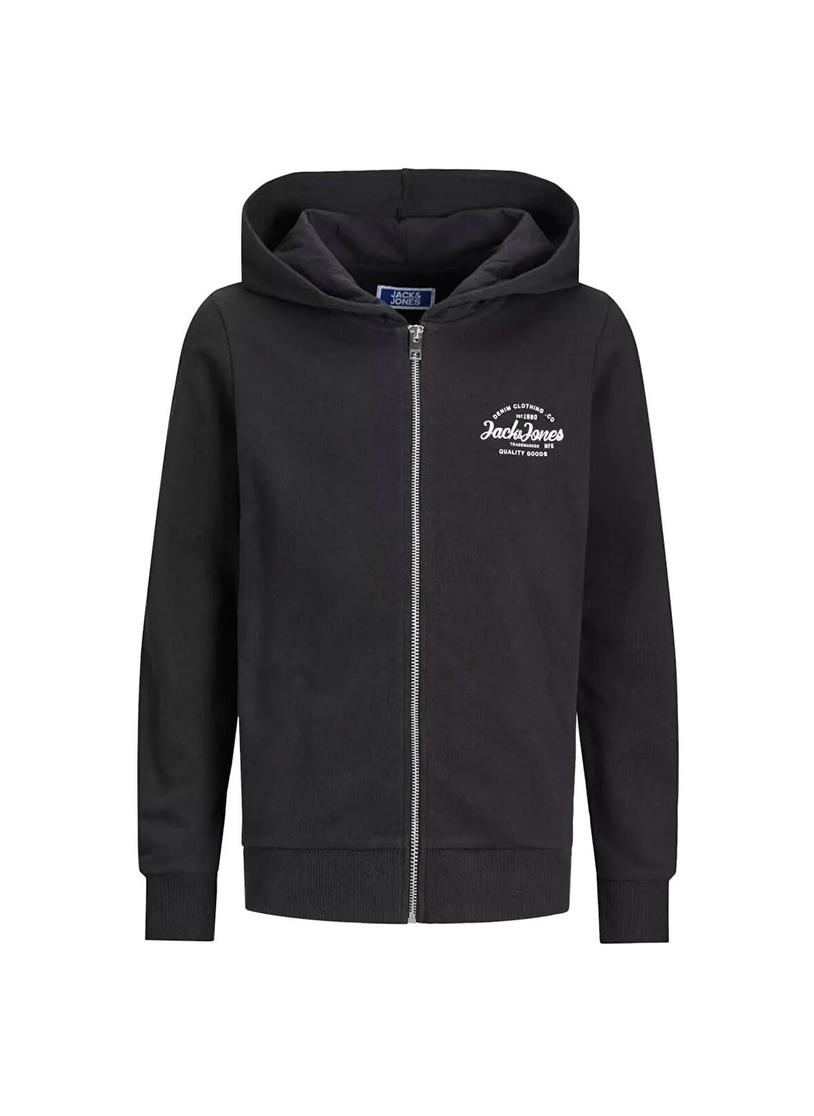 Jack & Jones Baskılı Erkek Çocuk  Siyah Sweatshırt JJFOREST SWEAT ZIP HOOD JNR
