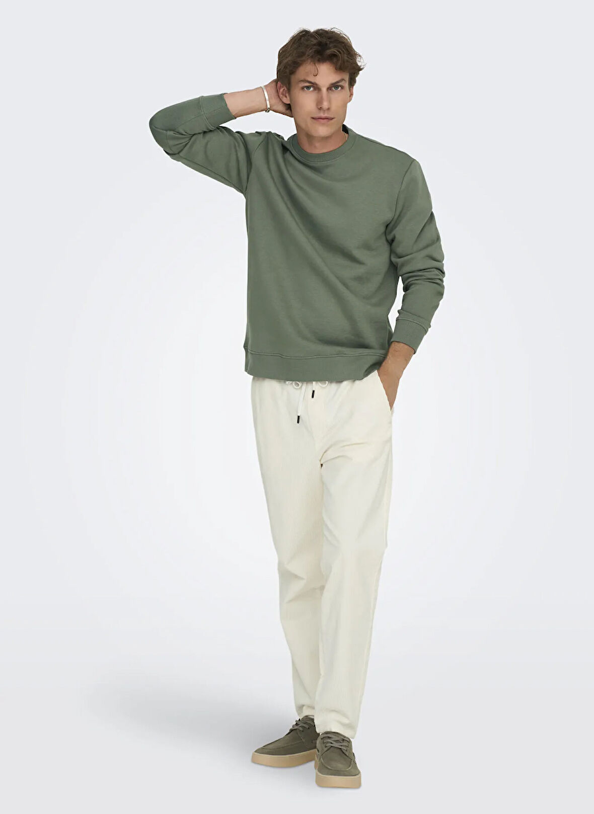 Only & Sons O Yaka Yeşil Erkek Sweatshırt ONSCONNOR LIFE REG CREW NECK SWEAT