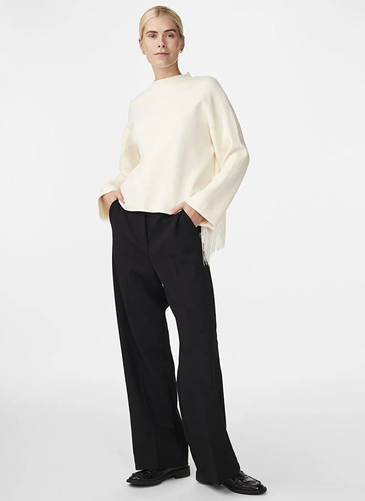Yas O Yaka Rahat Düz Ekru Kazak Kadın YASFRINGA LS O-NECK KNIT PULLOVER S