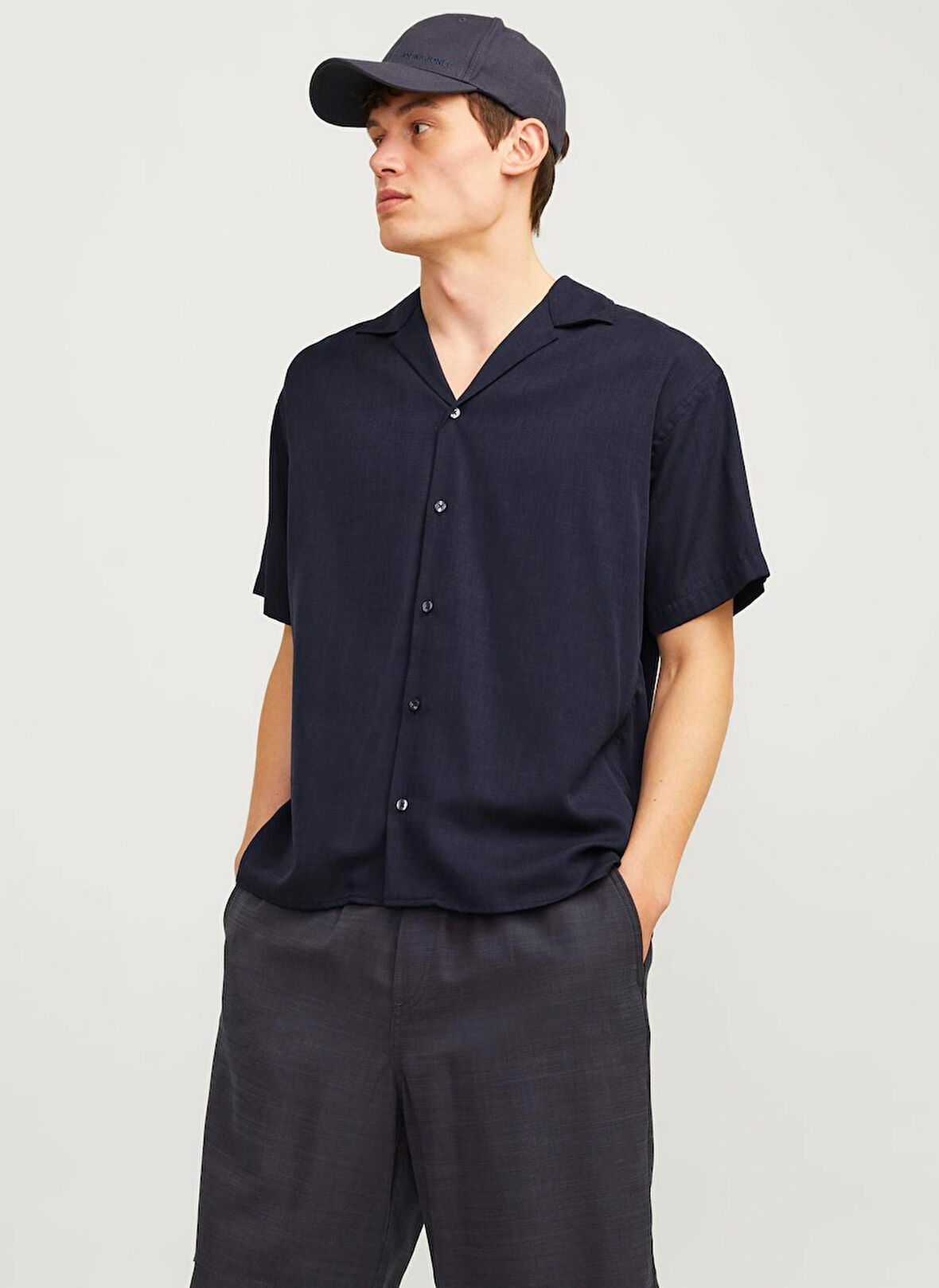 Jack & Jones Rahat Koyu Mavi Erkek Gömlek JPRCCAARON TENCEL RESORT SHIRT S/S