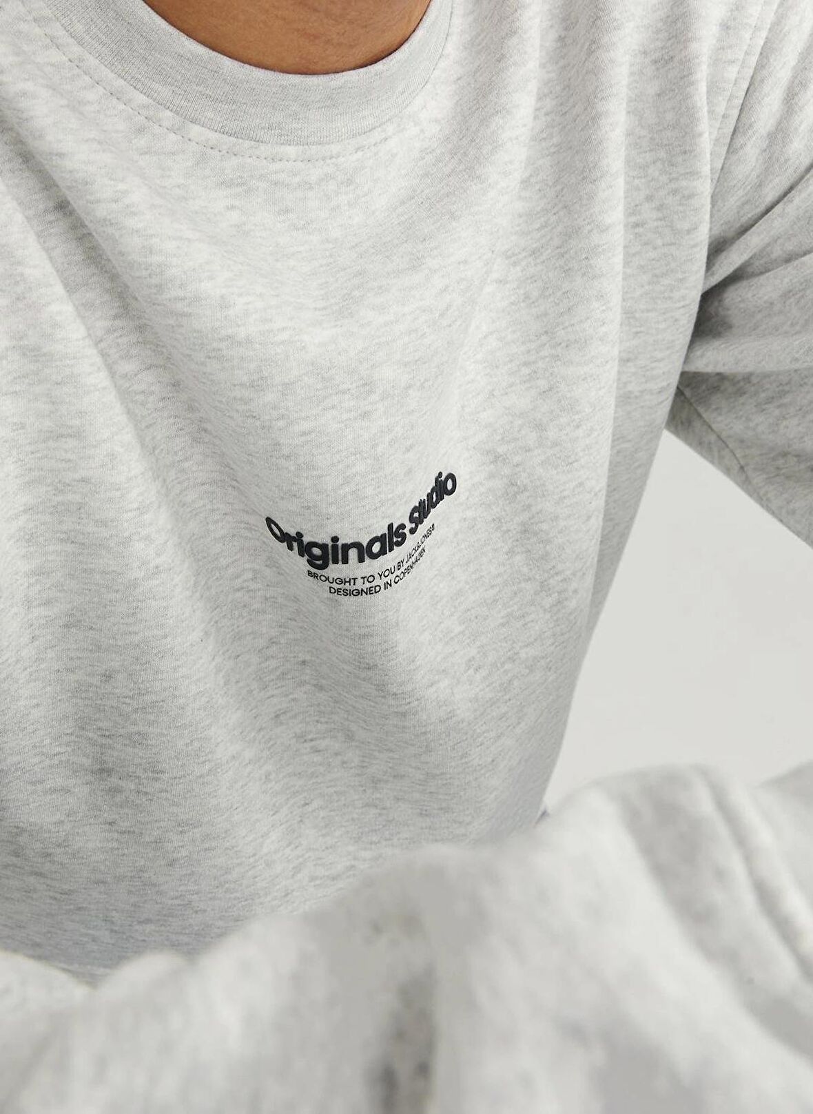 Jack & Jones Bisiklet Yaka Beyaz Melanj Erkek Sweatshırt JORVESTERBRO SWEAT CREW NECK NOOS