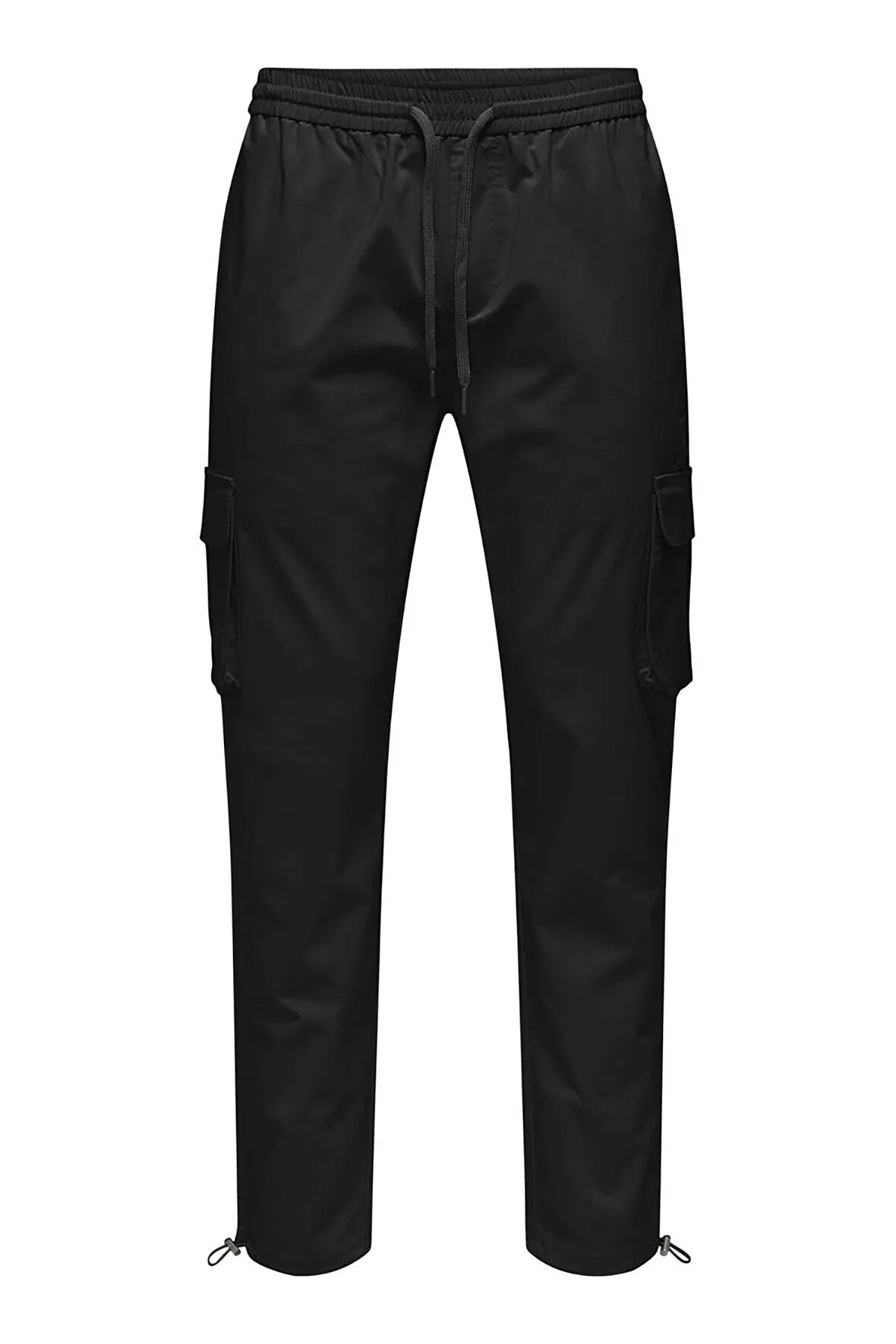 Only & Sons Erkek Onscommon Slim Fit Beli Lastikli ve Bağlamalı Pamuklu Kargo Pantolon 22029750 Siyah